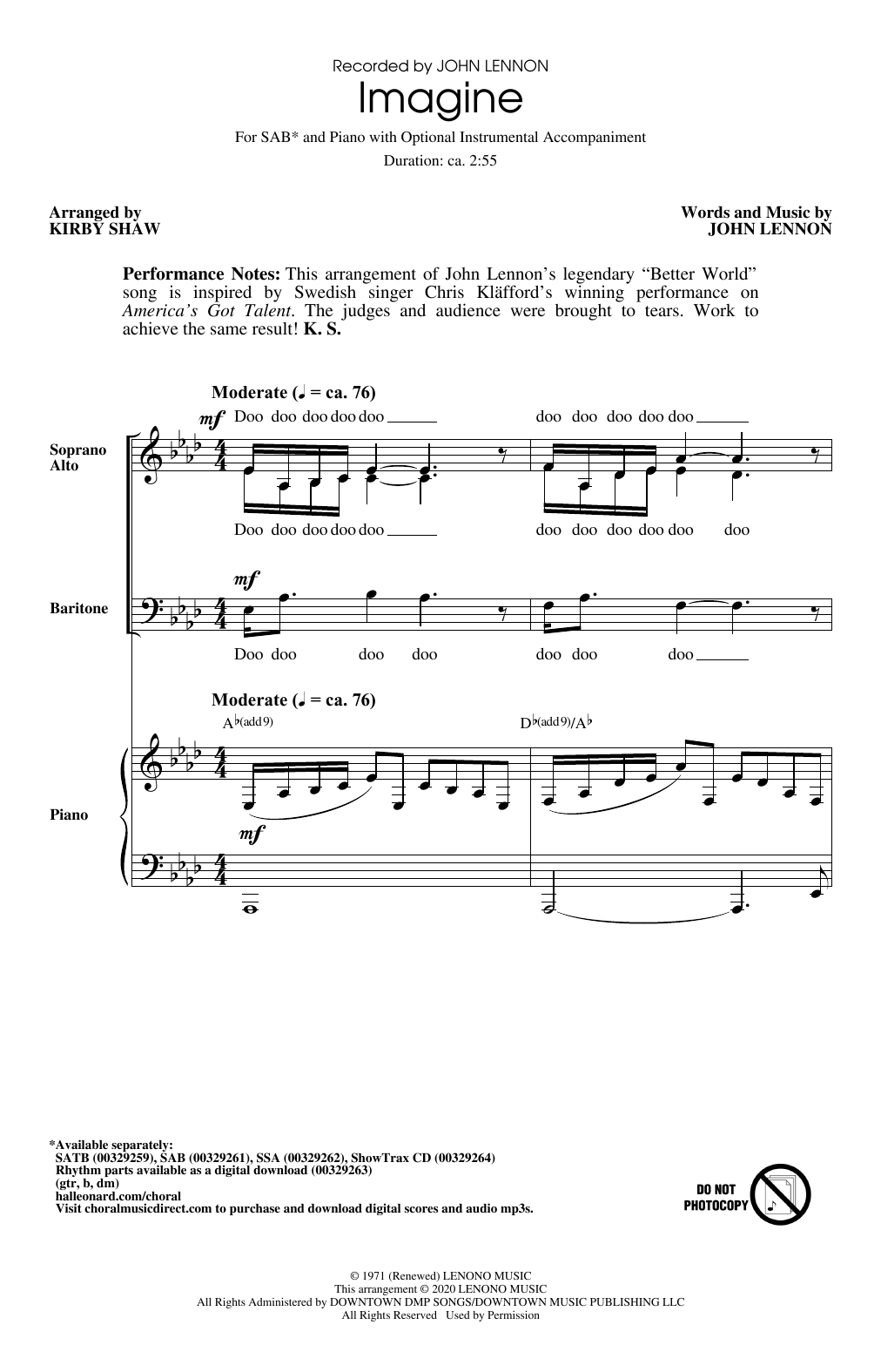 Imagine (arr. Kirby Shaw) (SAB Choir) von John Lennon