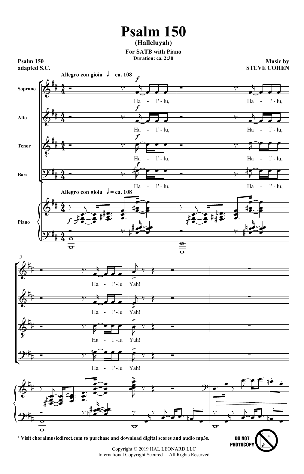 Psalm 150 (Halleluyah) (SATB Choir) von Steve Cohen