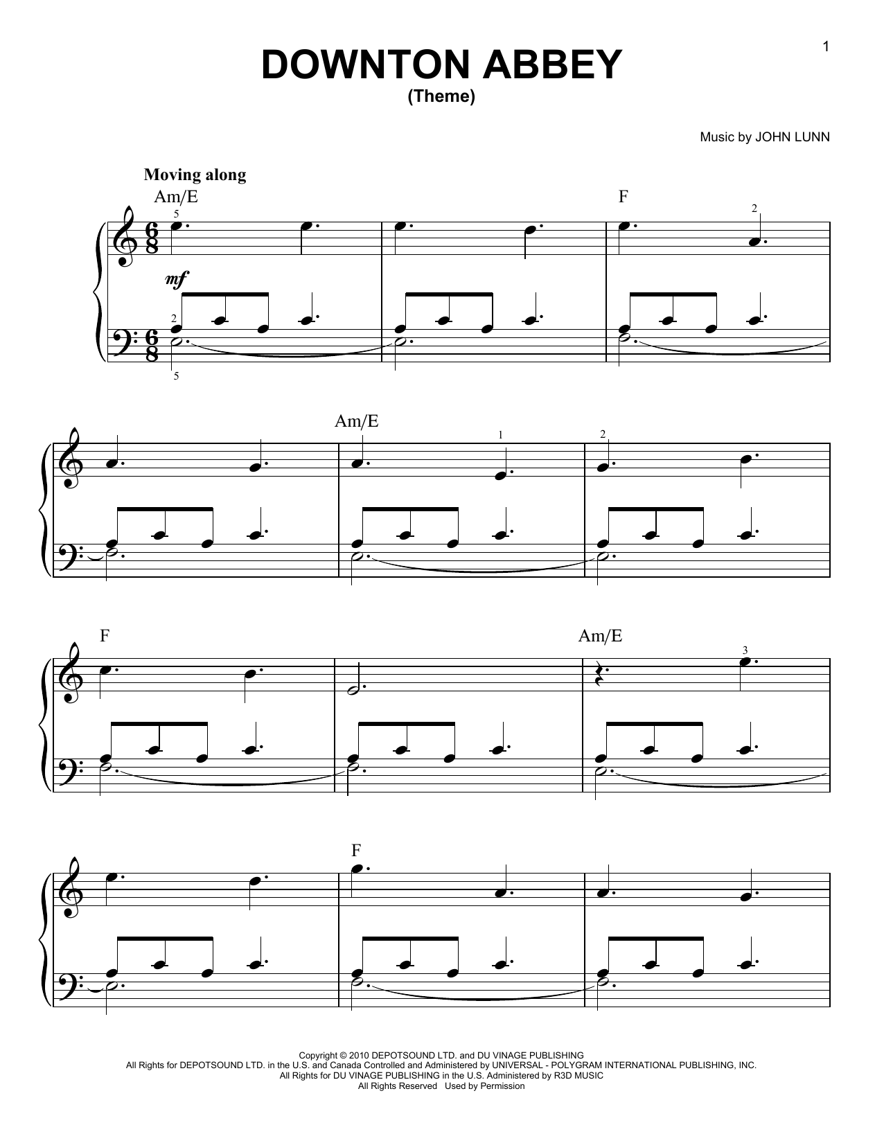 Downton Abbey (Theme) (Very Easy Piano) von John Lunn
