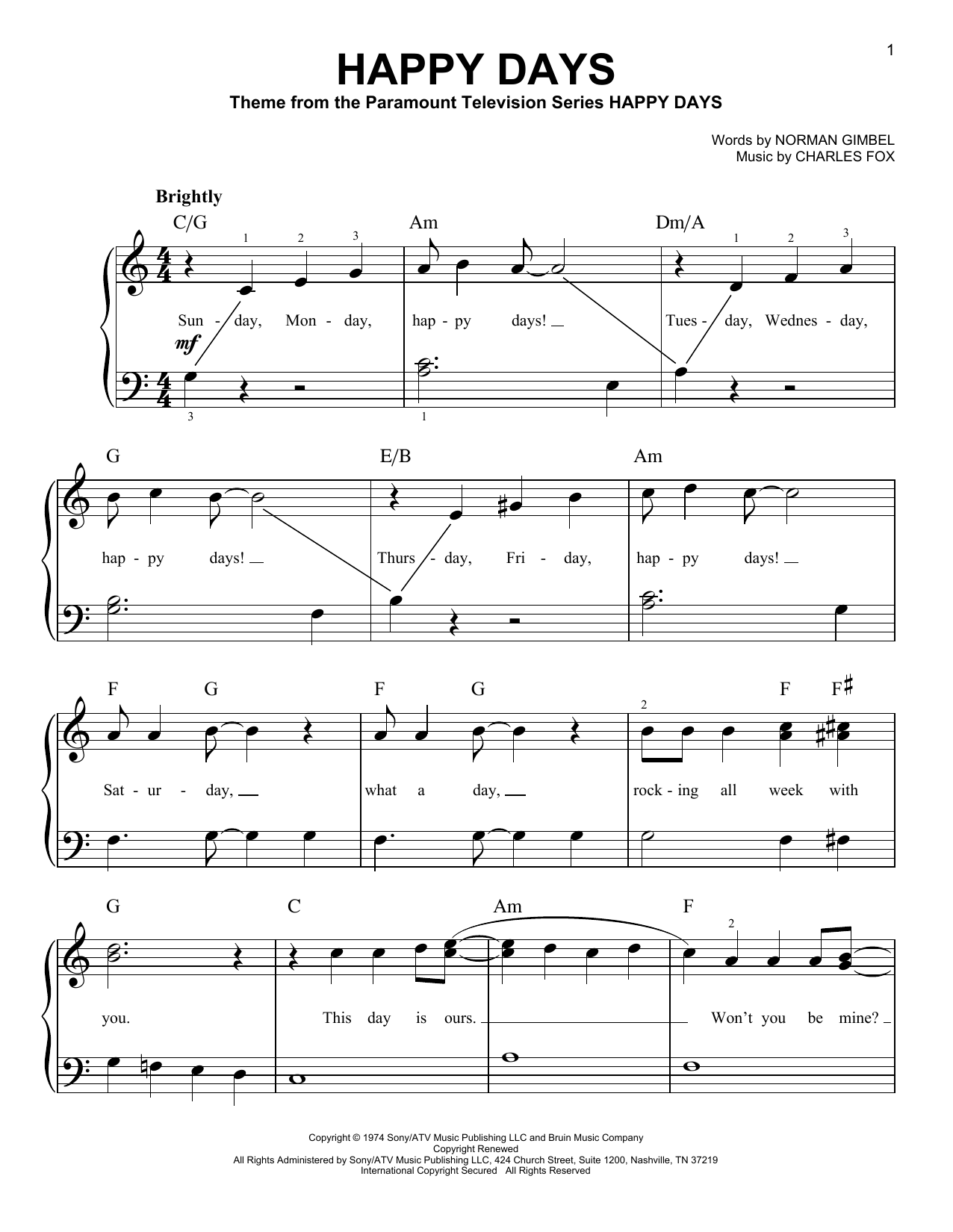 Happy Days (Very Easy Piano) von Pratt & McClain