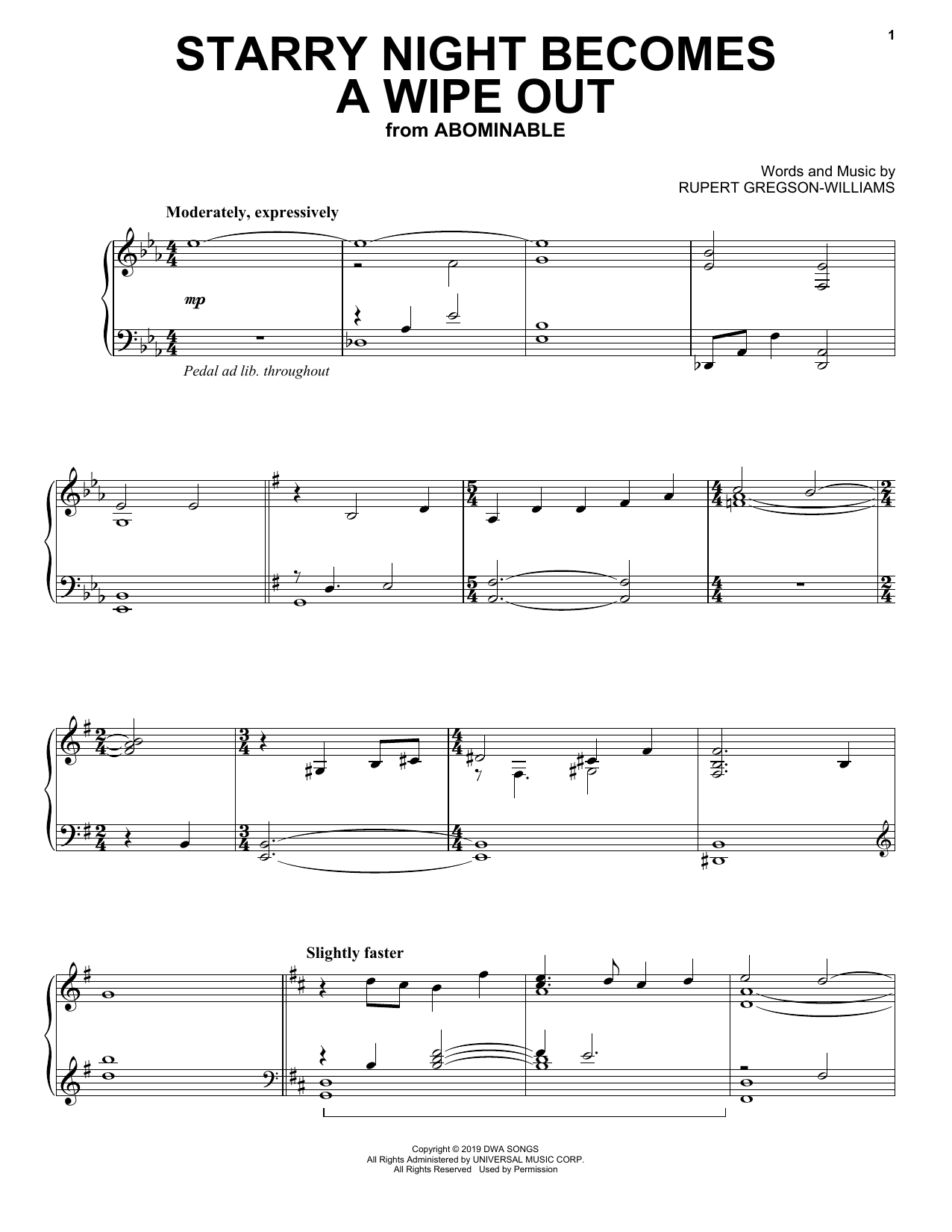 Starry Night Becomes A Wipe Out (from the Motion Picture Abominable) (Piano Solo) von Rupert Gregson-Williams