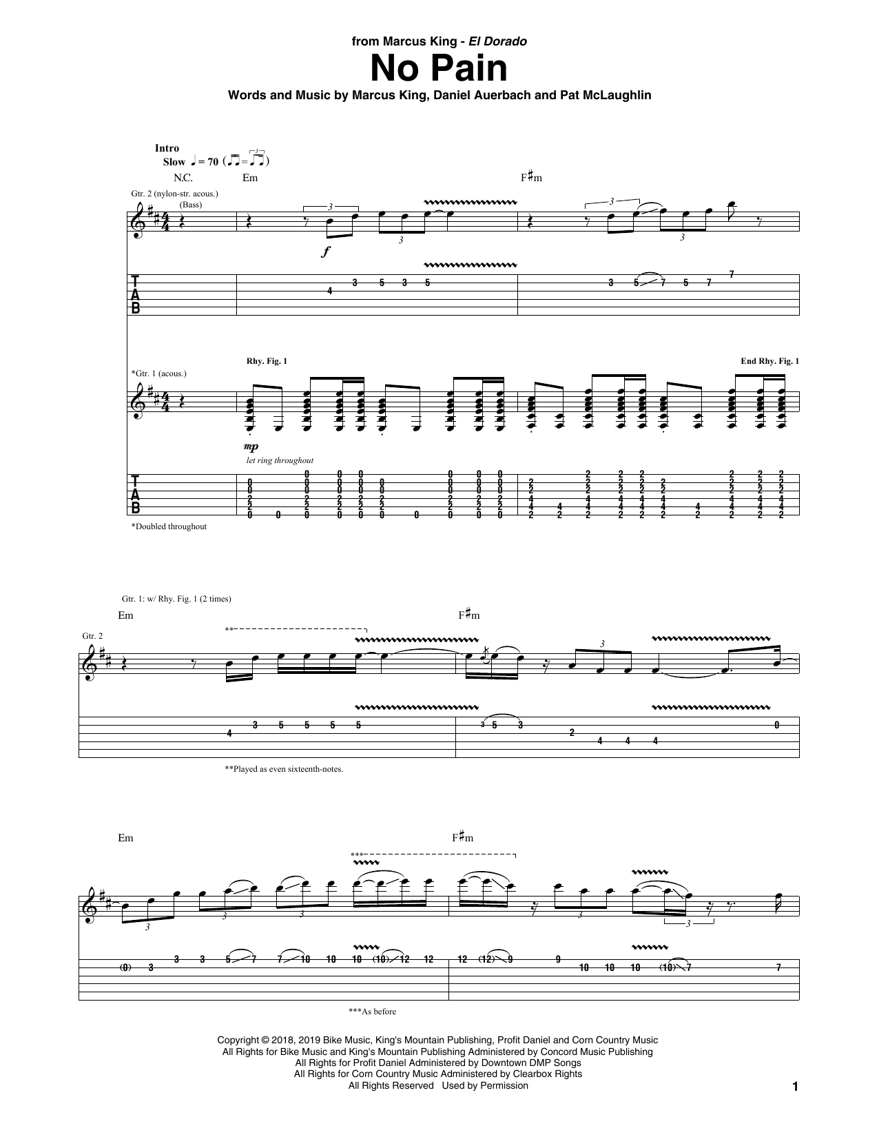 No Pain (Guitar Tab) von Marcus King