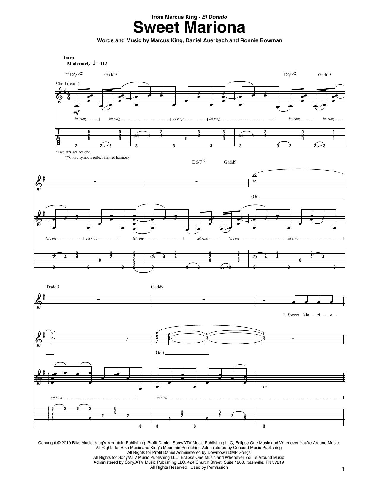 Sweet Mariona (Guitar Tab) von Marcus King