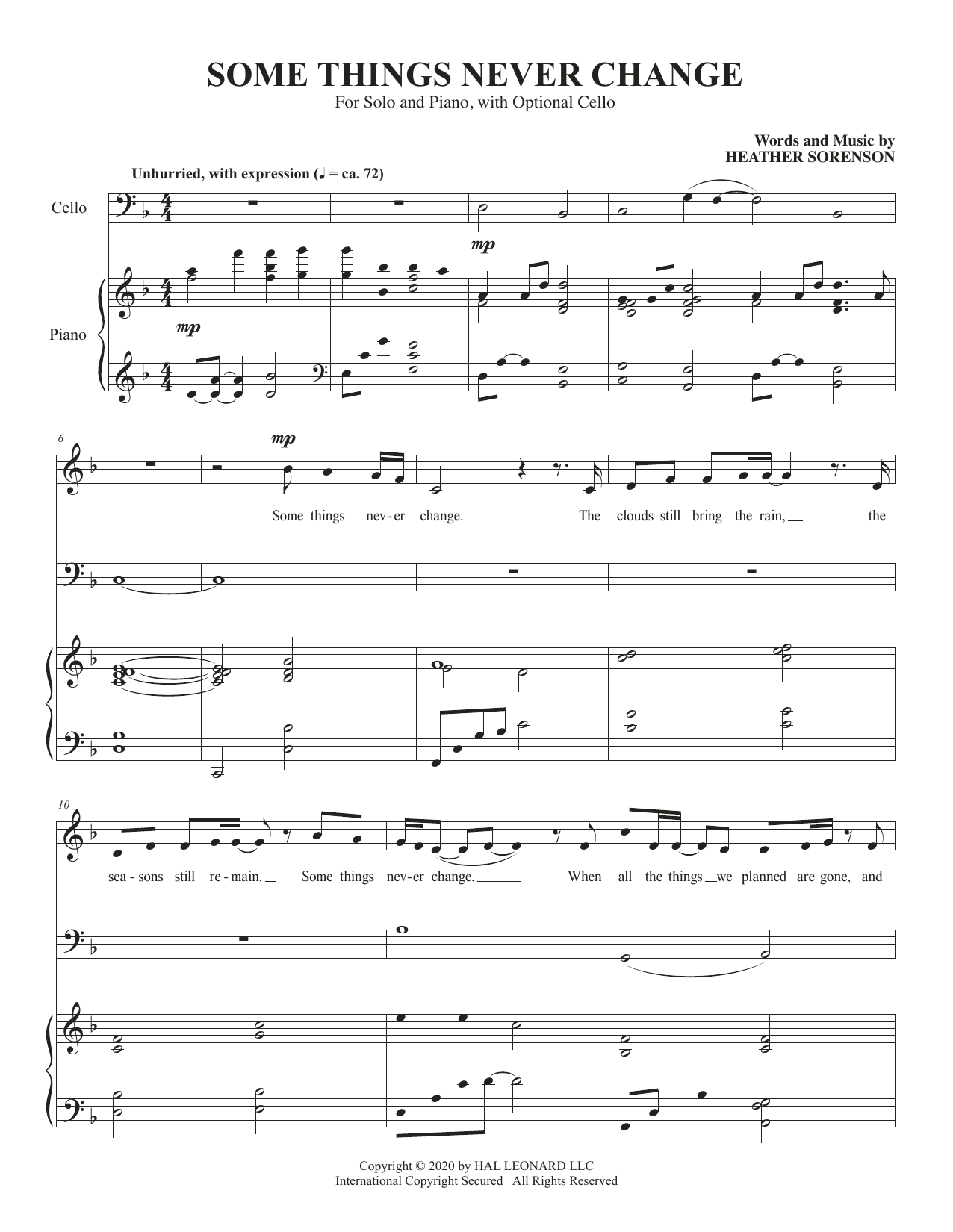 Some Things Never Change (for High Voice and Cello) (Piano & Vocal) von Heather Sorenson