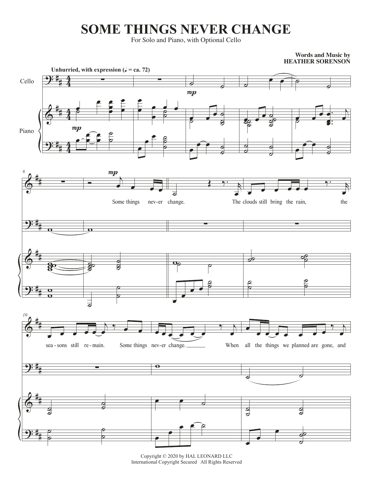 Some Things Never Change (for Low Voice and Cello) (Piano & Vocal) von Heather Sorenson