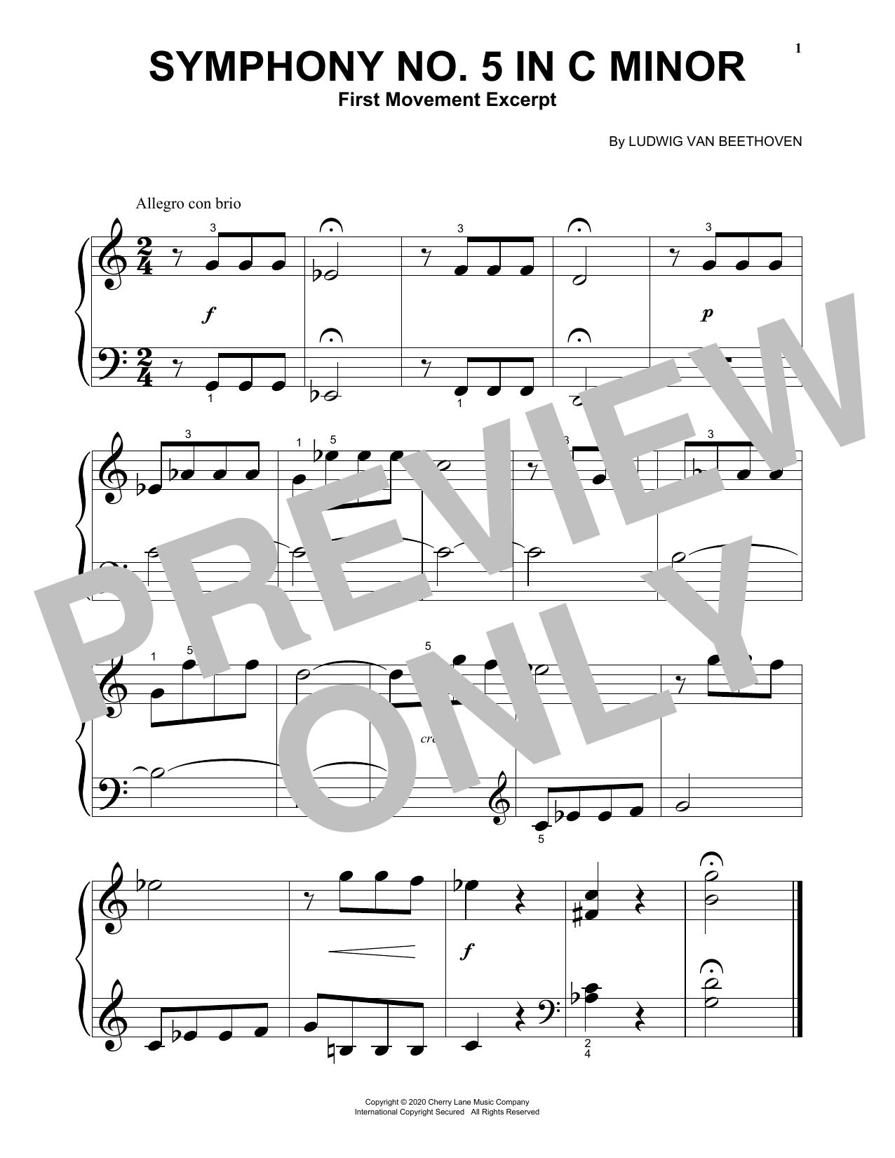 Symphony No. 5 In C Minor, First Movement Excerpt (Big Note Piano) von Ludwig van Beethoven