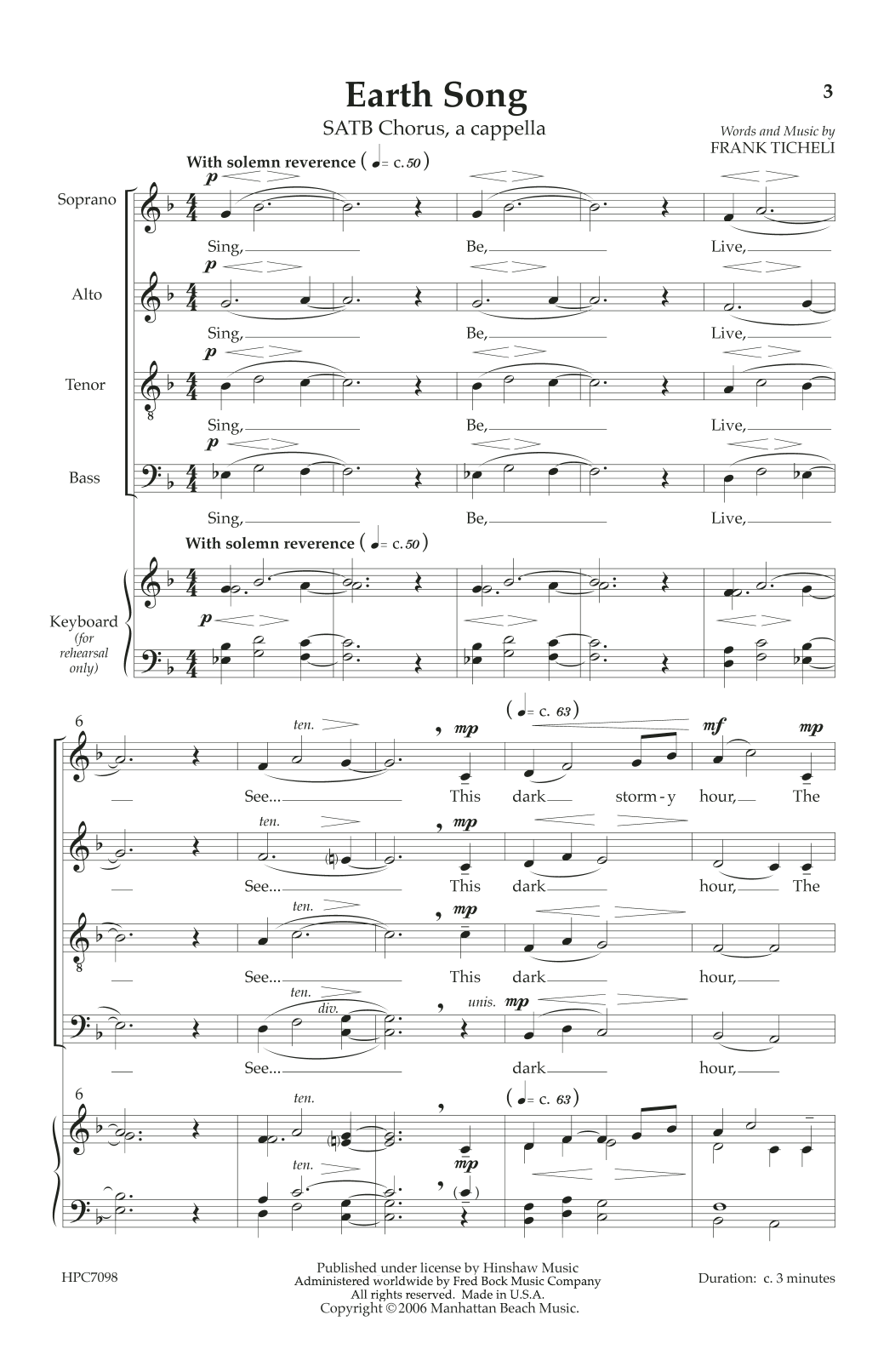 Earth Song (SATB Choir) von Frank Ticheli