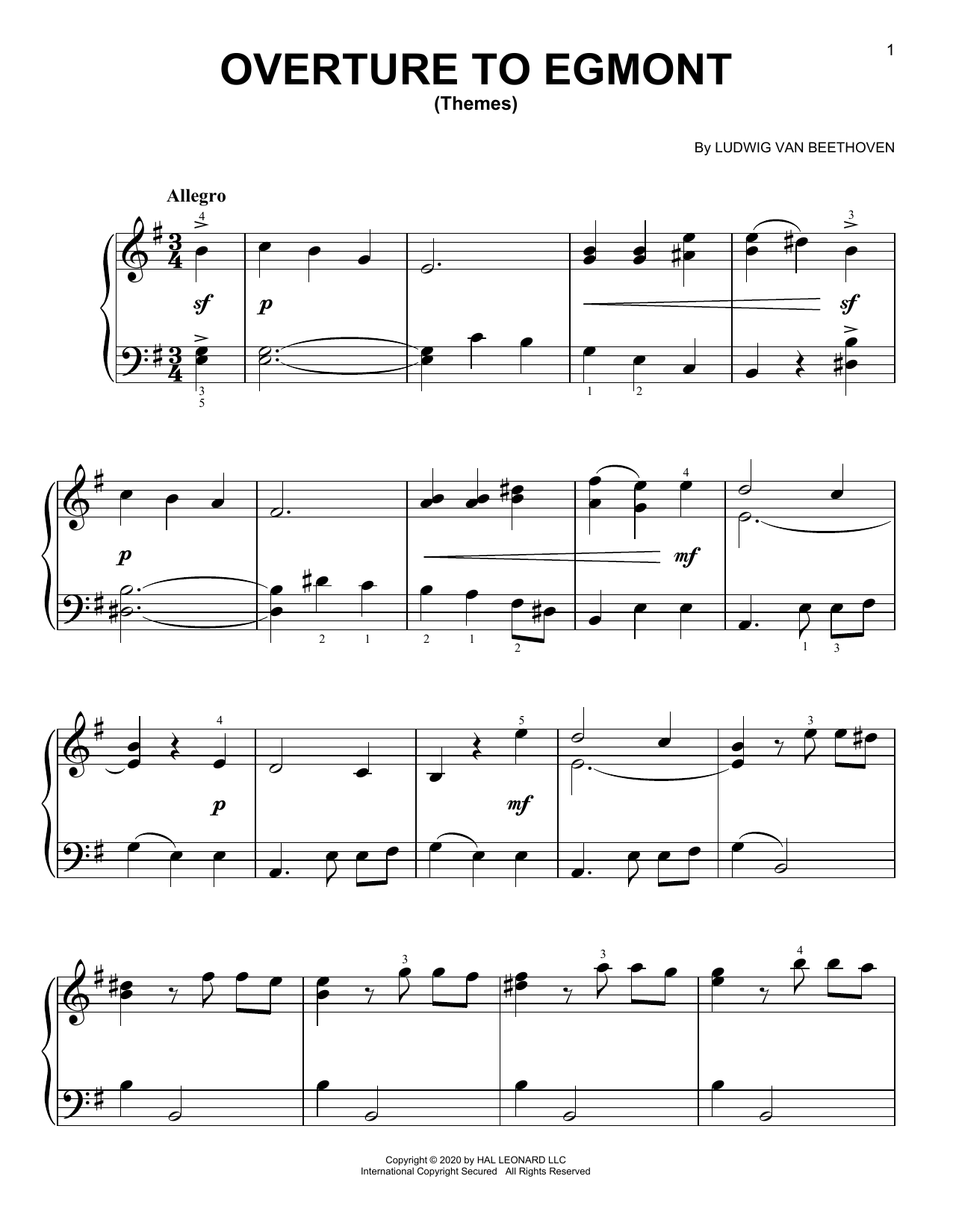 Overture To Egmont (Themes) (Easy Piano) von Ludwig van Beethoven