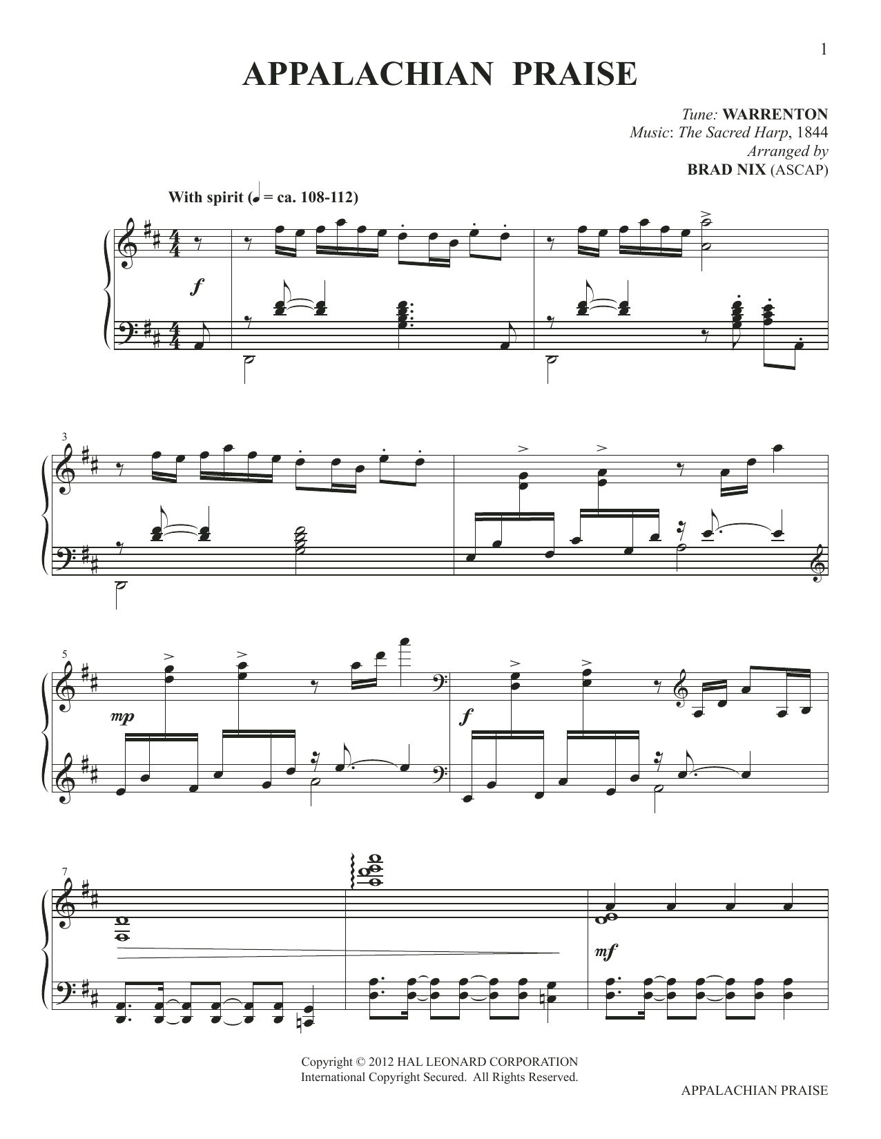 Appalachian Praise (arr. Brad Nix) (Piano Solo) von Warrenton from Sacred Harp