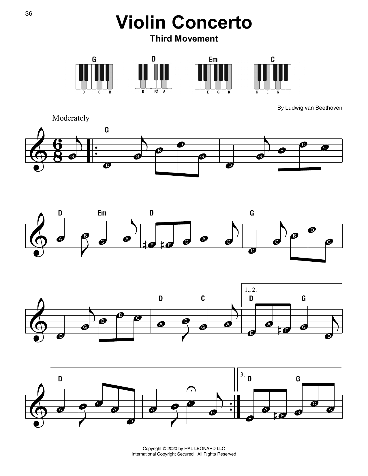 Violin Concerto In D Major, Op. 61 (Super Easy Piano) von Ludwig van Beethoven