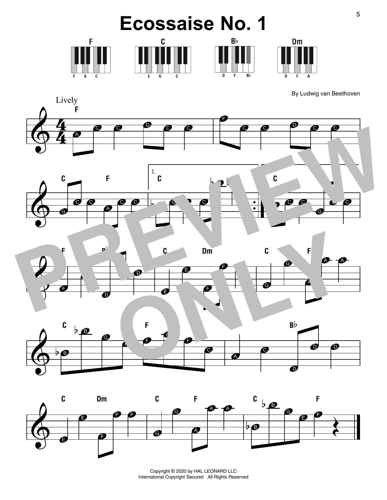 Ecossaise No. 1 (Super Easy Piano) von Ludwig van Beethoven