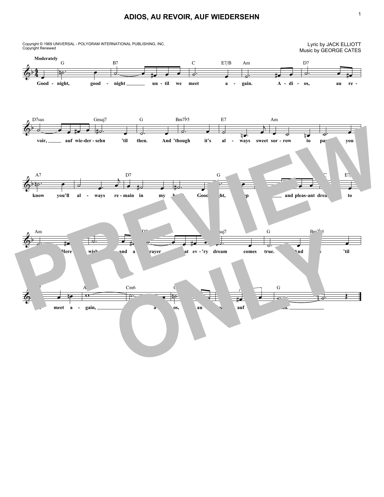 Adios, Au Revoir, Auf Wiedersehn (Lead Sheet / Fake Book) von Lawrence Welk