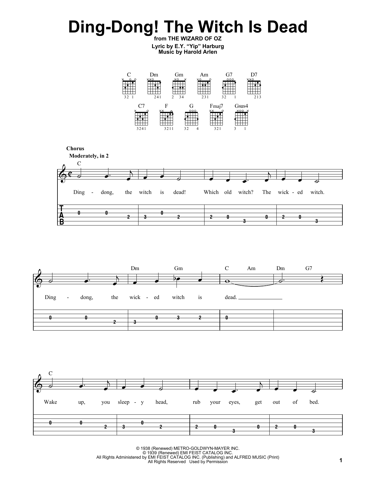 Ding-Dong! The Witch Is Dead (from The Wizard Of Oz) (Easy Guitar Tab) von Harold Arlen