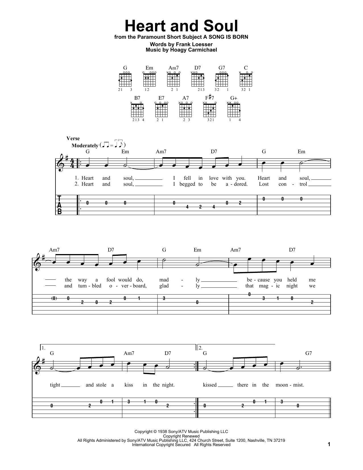 Heart And Soul (Easy Guitar Tab) von Hoagy Carmichael