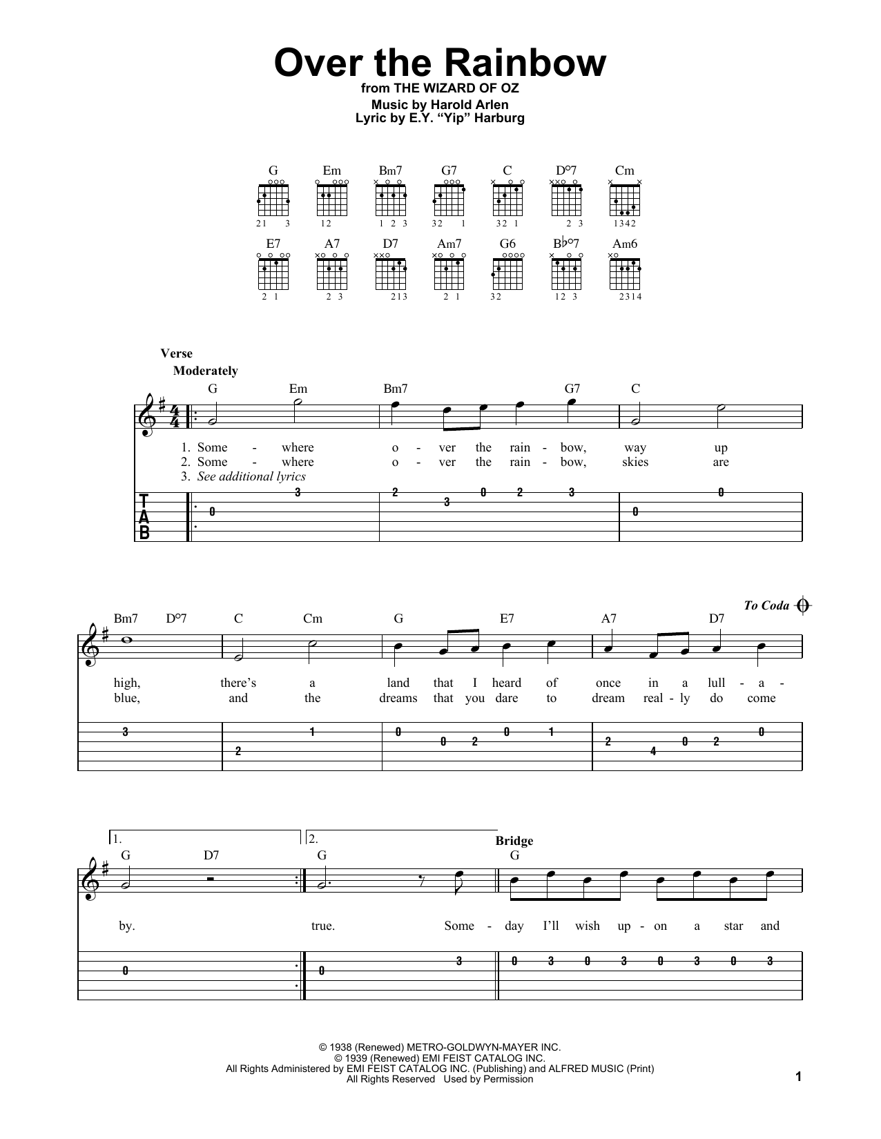 Over The Rainbow (from The Wizard Of Oz) (Easy Guitar Tab) von Harold Arlen