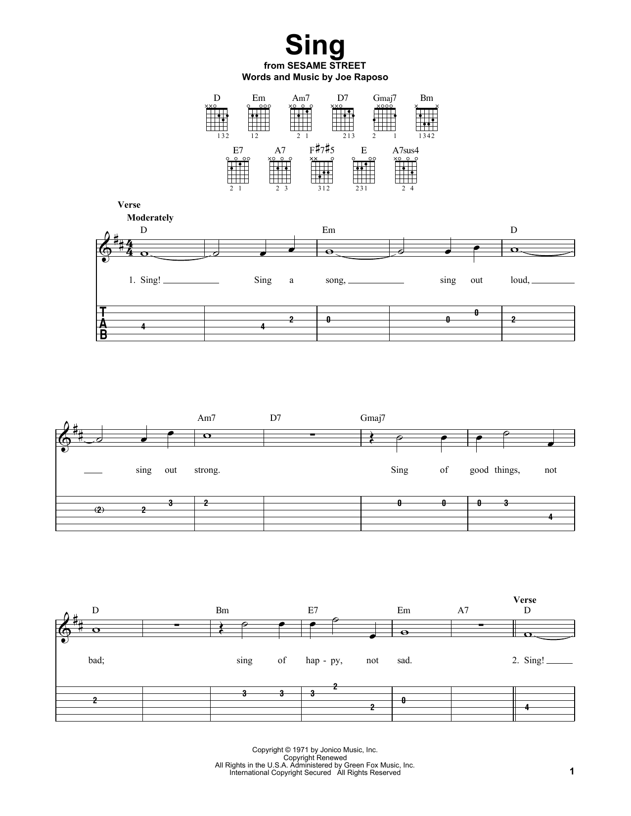 Sing (Easy Guitar Tab) von Carpenters