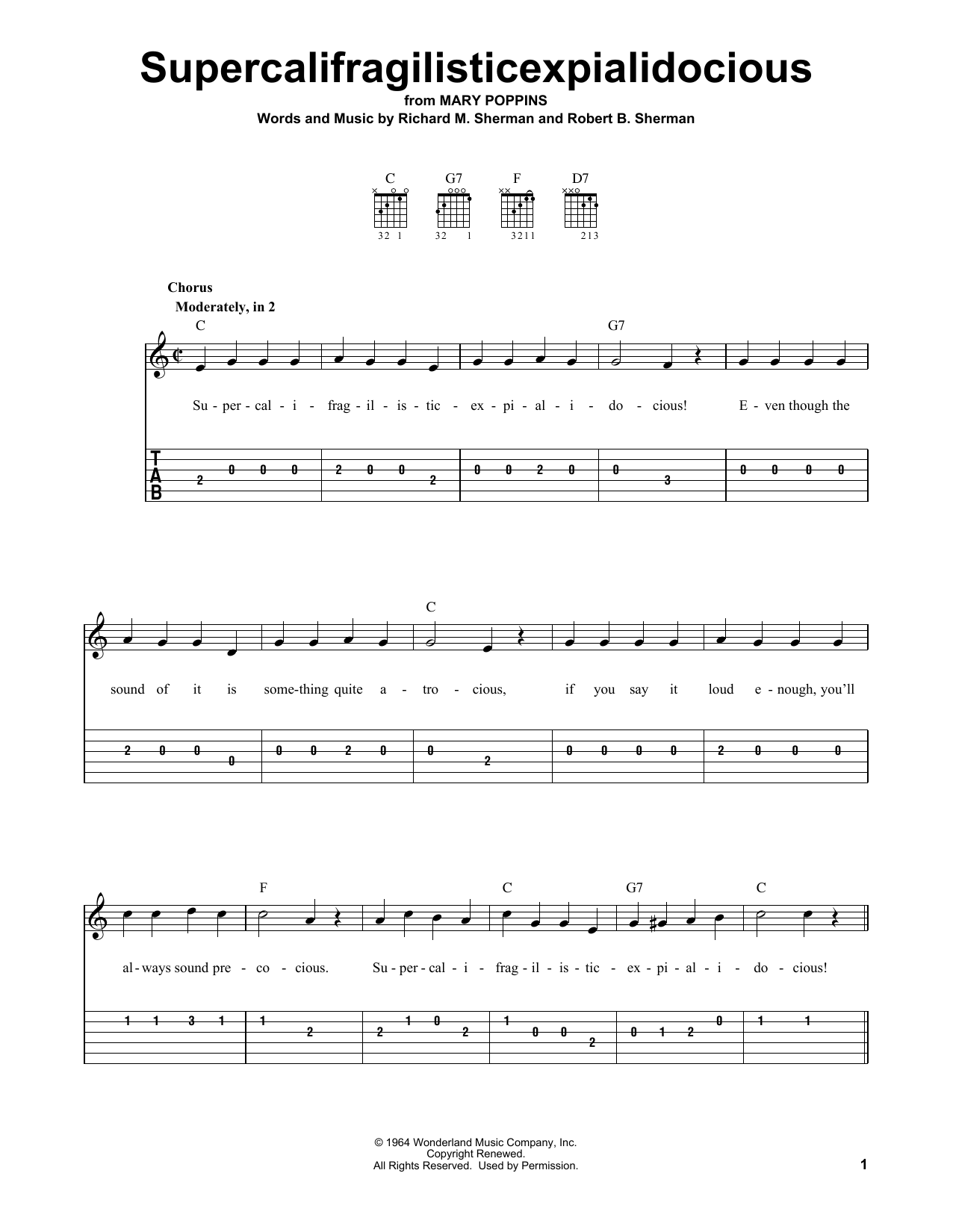 Supercalifragilisticexpialidocious (from Mary Poppins) (Easy Guitar Tab) von Julie Andrews