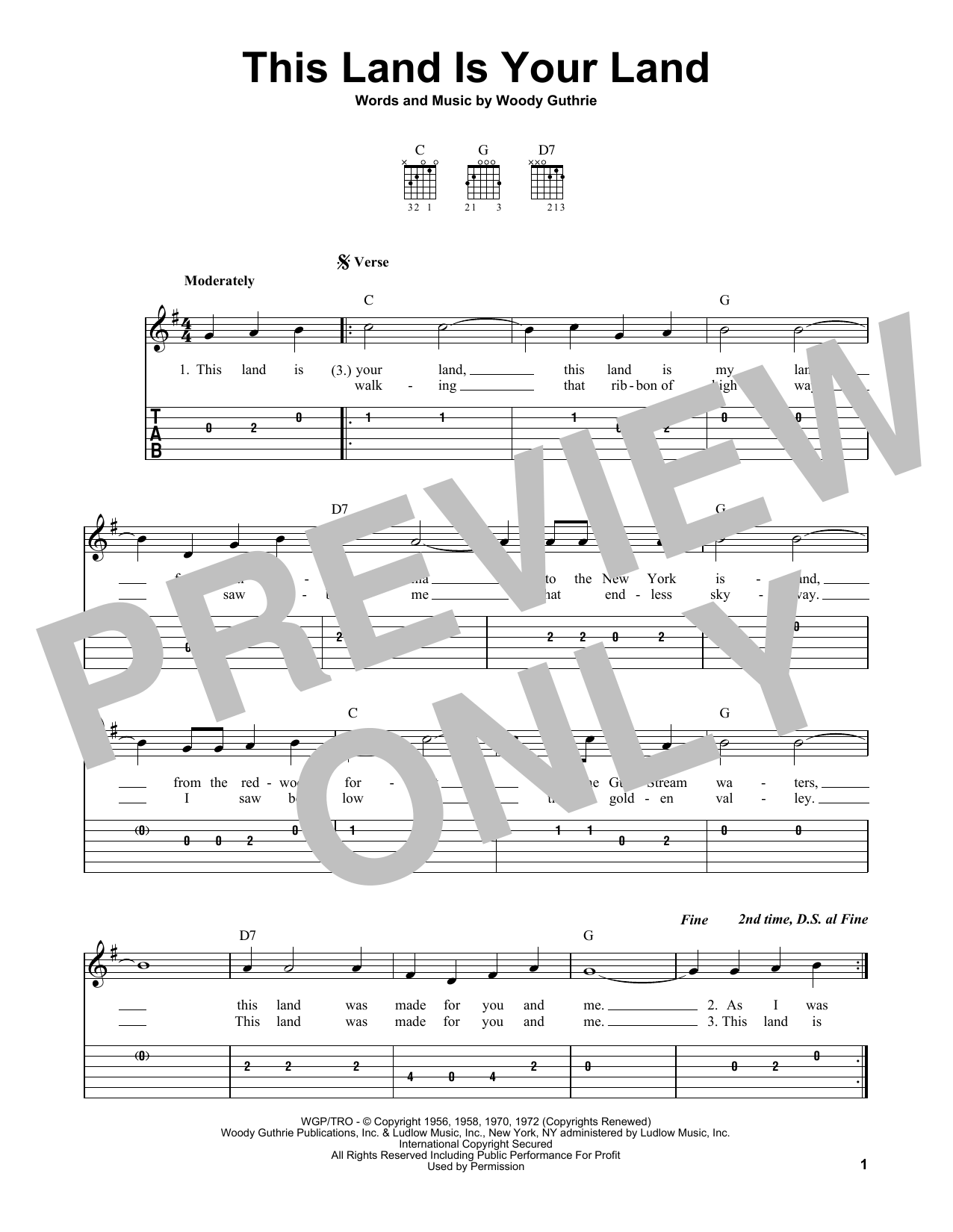 This Land Is Your Land (Easy Guitar Tab) von Woody Guthrie