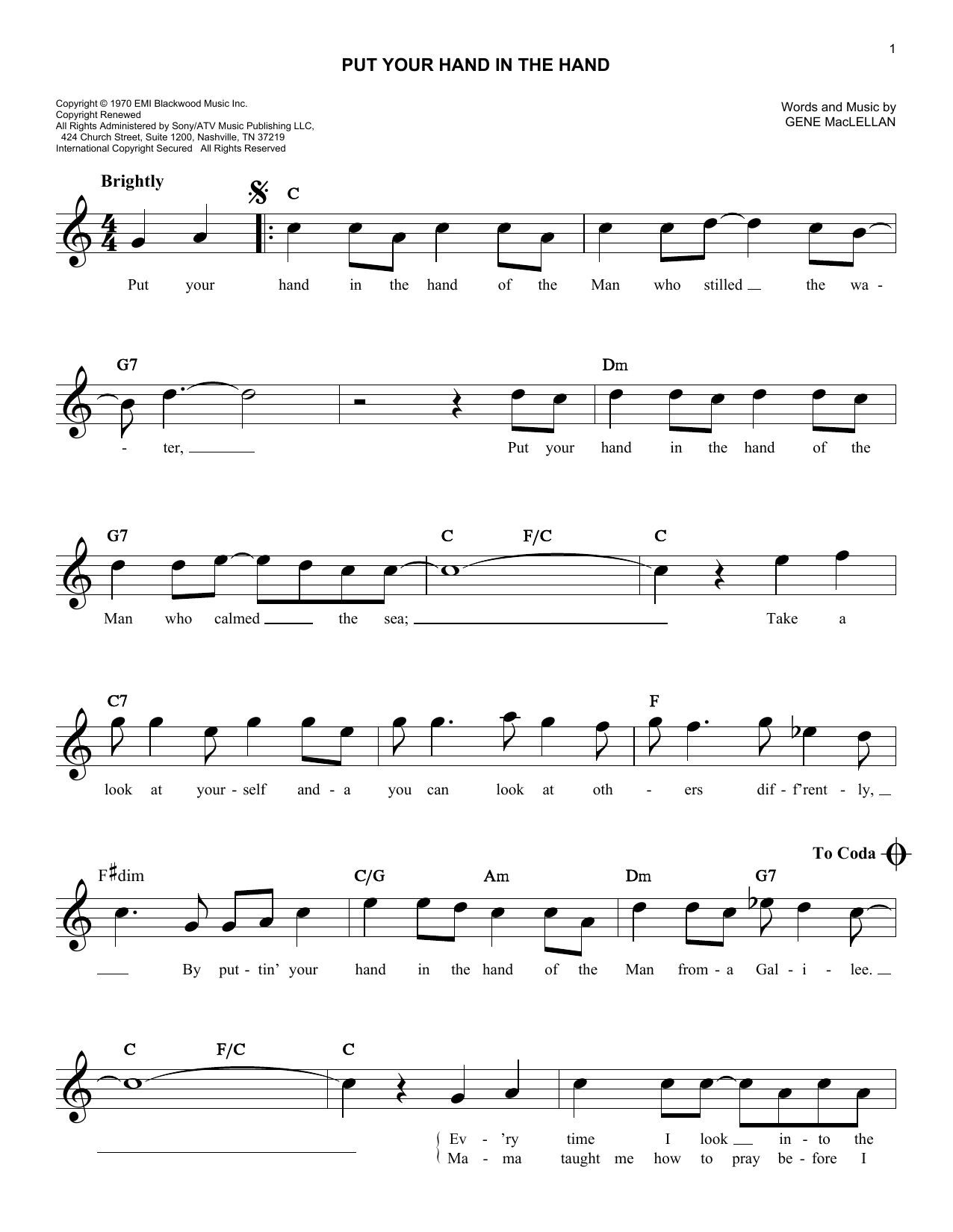 Put Your Hand In The Hand (Lead Sheet / Fake Book) von Ocean