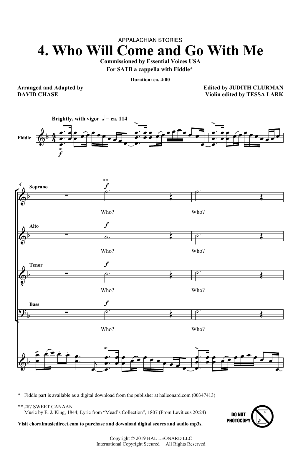 Who Will Come And Go With Me (No. 4 from Appalachian Stories) (SATB Choir) von David Chase