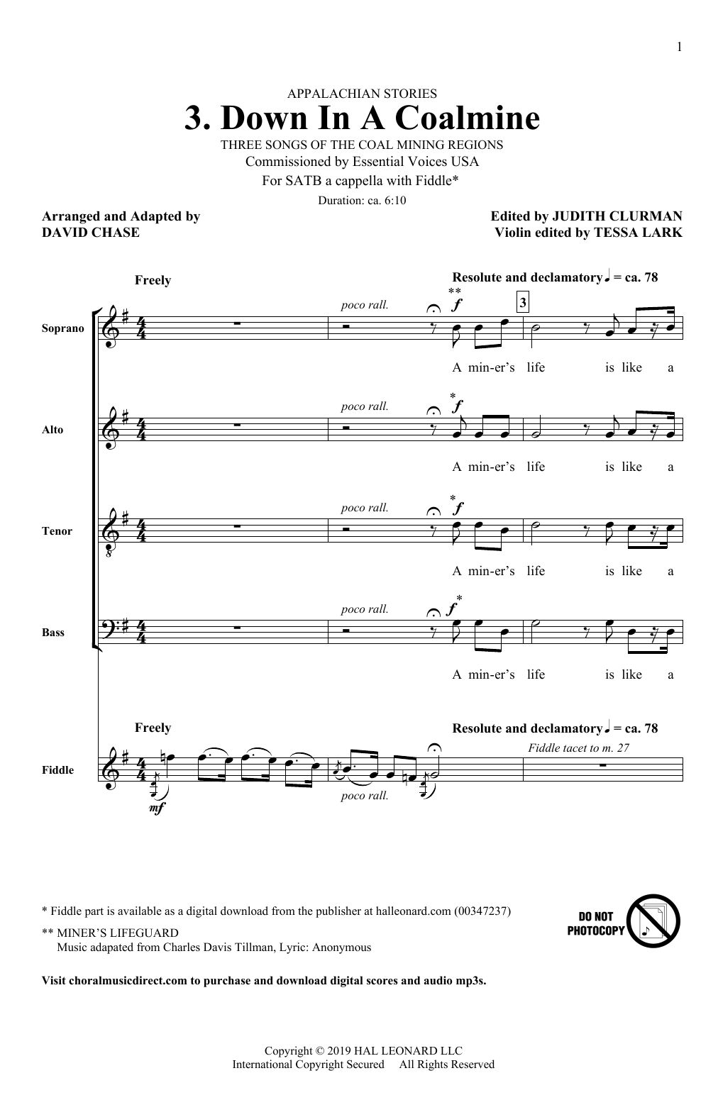 Down In A Coalmine (No. 3 from Appalachian Stories) (SATB Choir) von David Chase