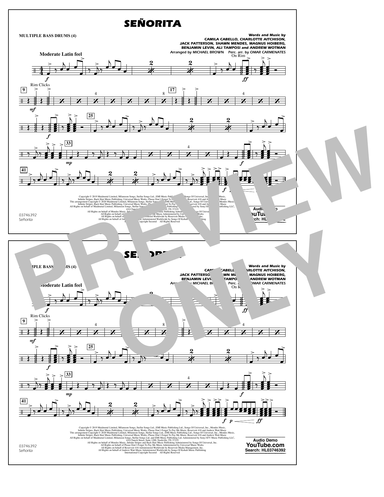 Seorita (arr. Carmenates and Brown) - Multiple Bass Drums (Marching Band) von Shawn Mendes & Camila Cabello