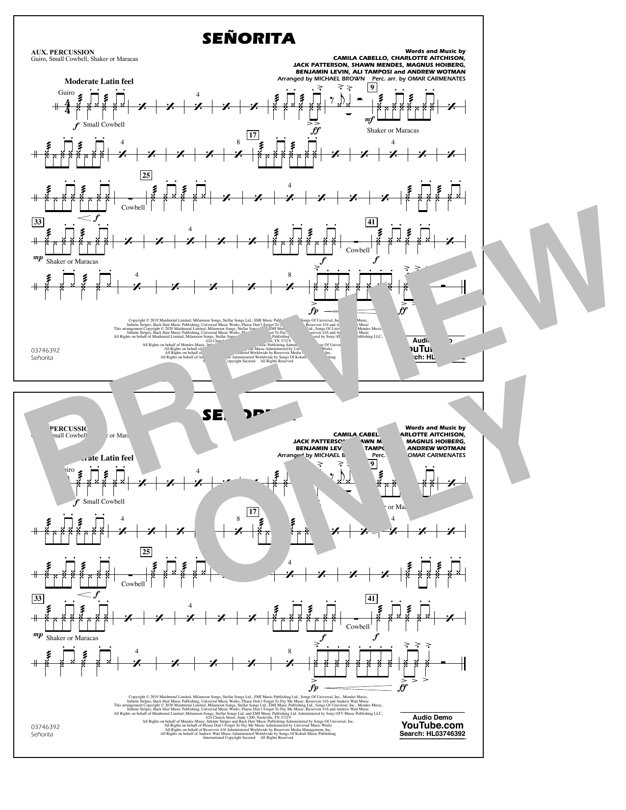 Seorita (arr. Carmenates and Brown) - Aux Percussion (Marching Band) von Shawn Mendes & Camila Cabello