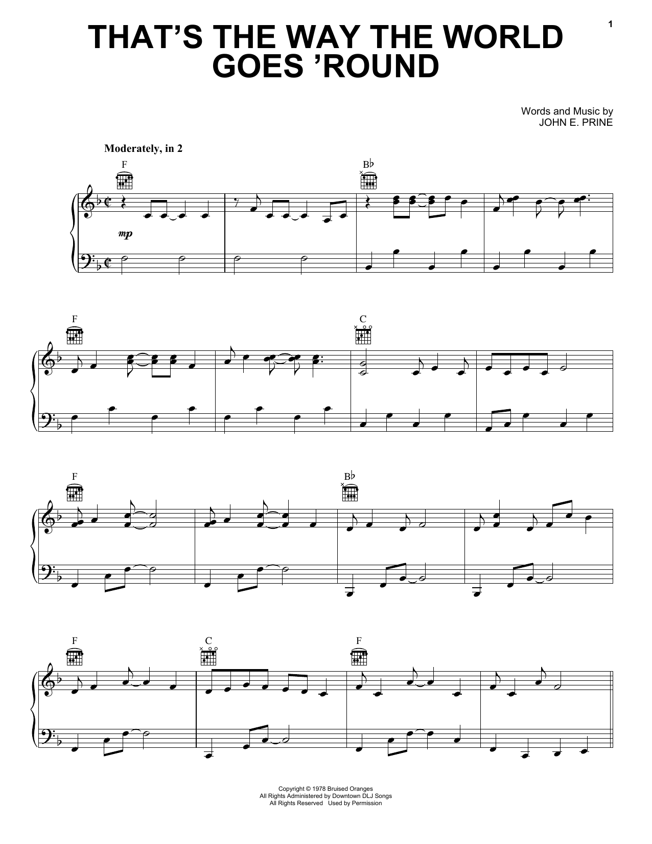 That's The Way The World Goes 'Round (Piano, Vocal & Guitar Chords (Right-Hand Melody)) von John Prine