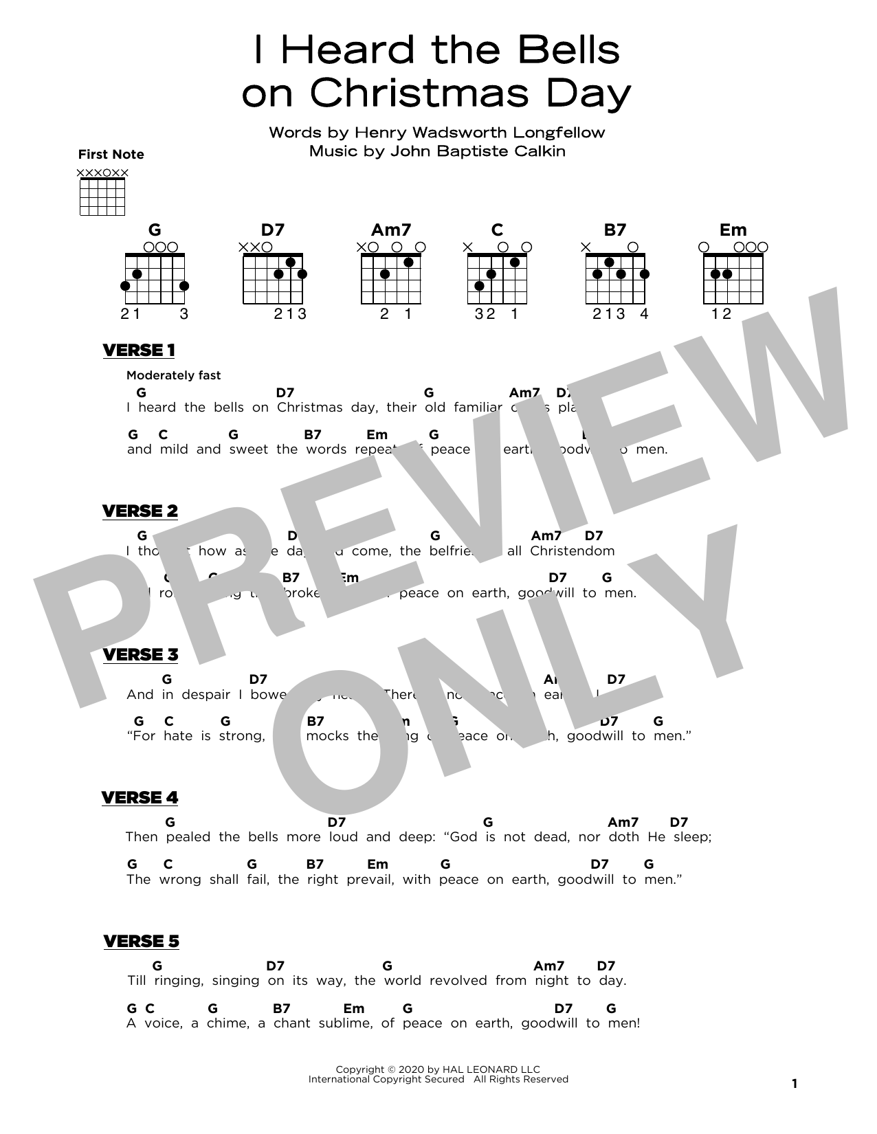 I Heard The Bells On Christmas Day (Really Easy Guitar) von John Baptiste Calkin