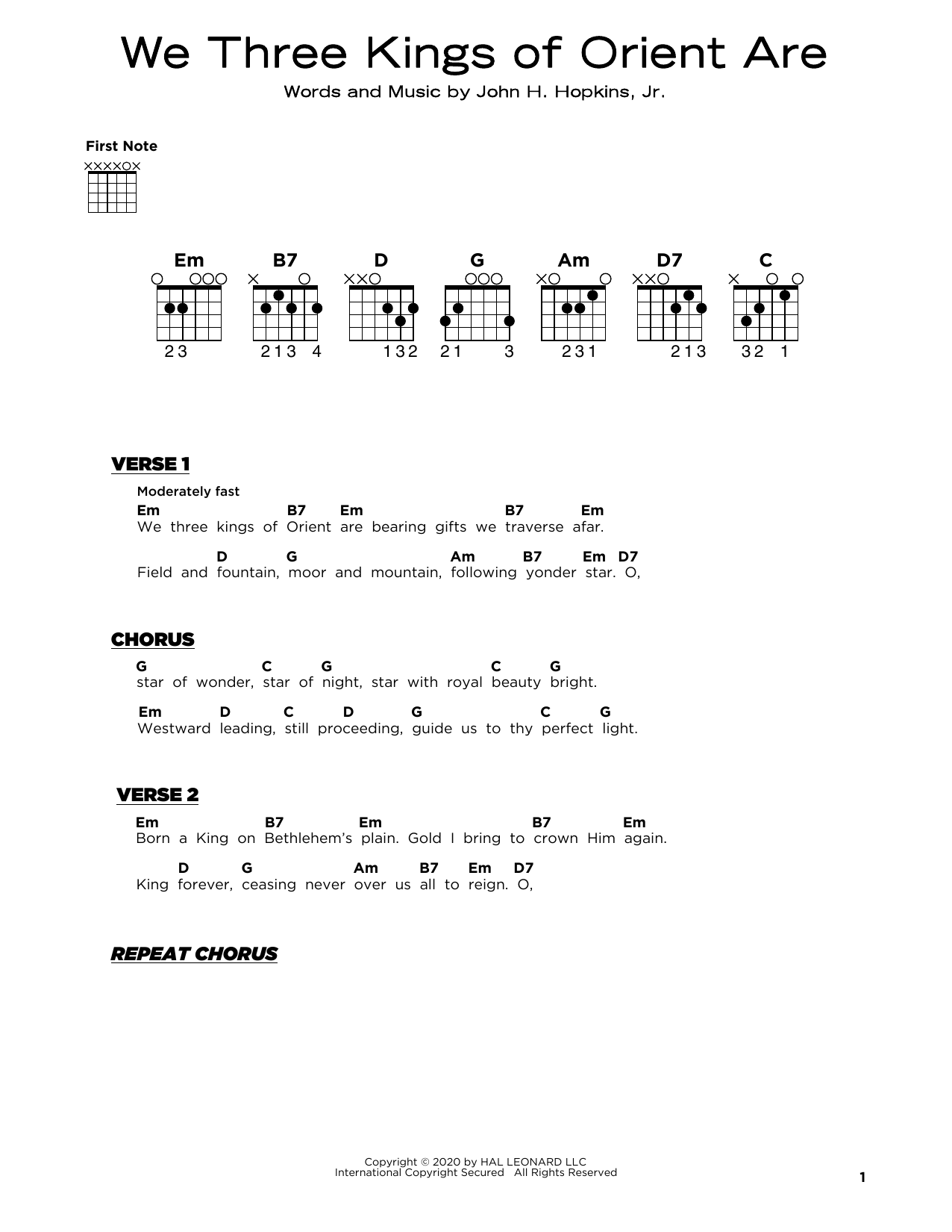 We Three Kings Of Orient Are (Really Easy Guitar) von John H. Hopkins, Jr.