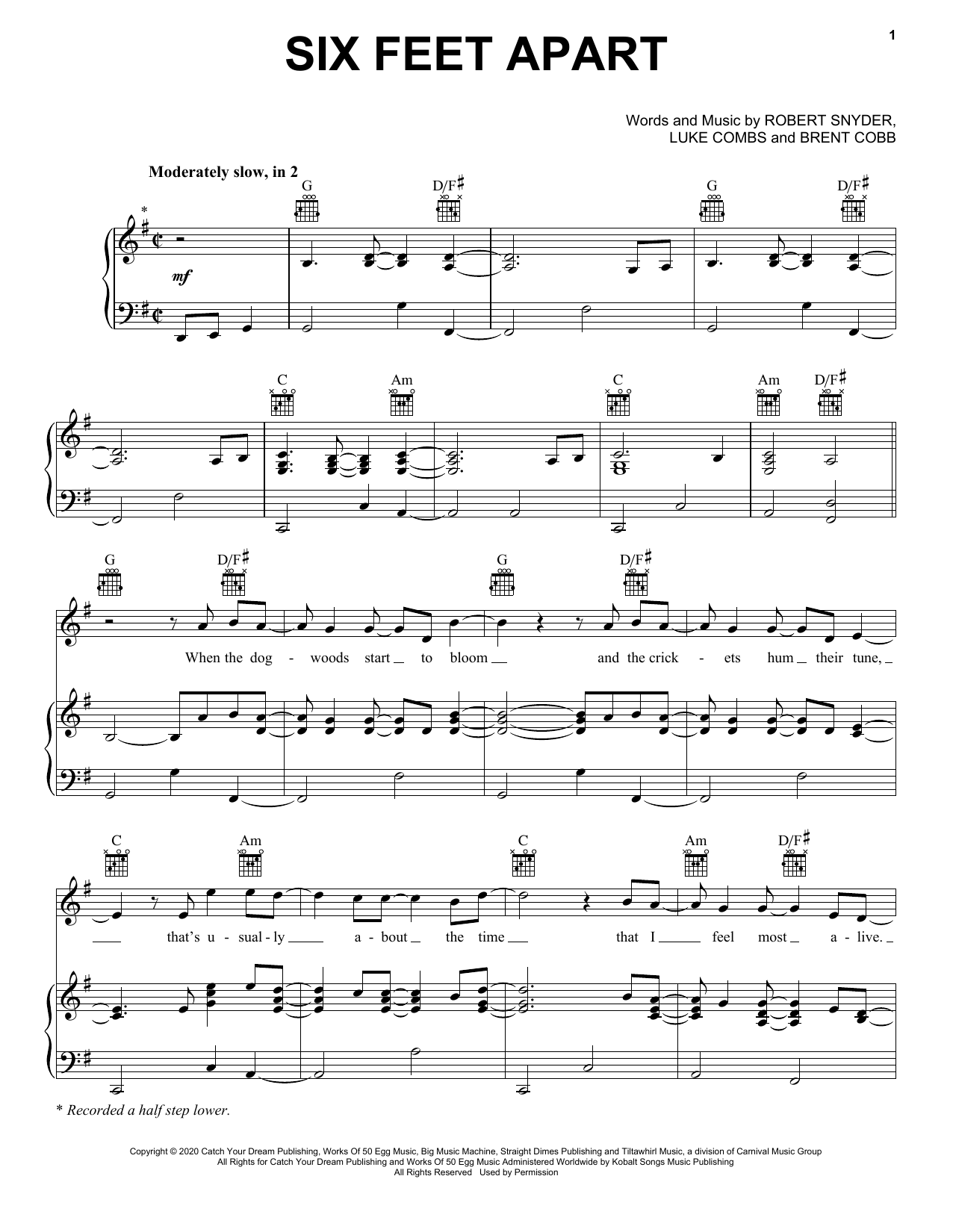 Six Feet Apart (Piano, Vocal & Guitar Chords (Right-Hand Melody)) von Luke Combs