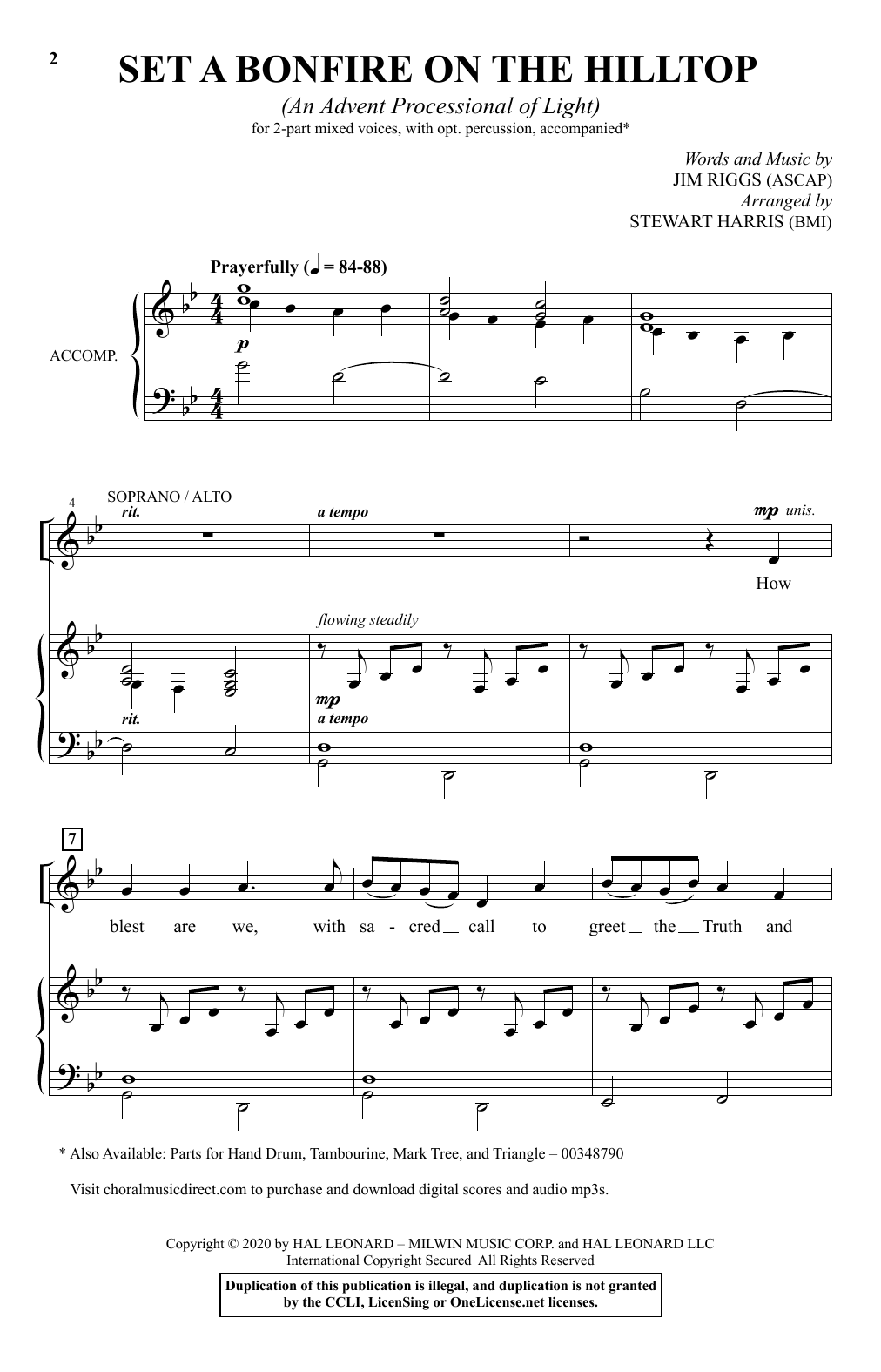 Set A Bonfire On The Hilltop (An Advent Processional Of Light) (arr. Stewart Harris) (2-Part Choir) von Jim Riggs