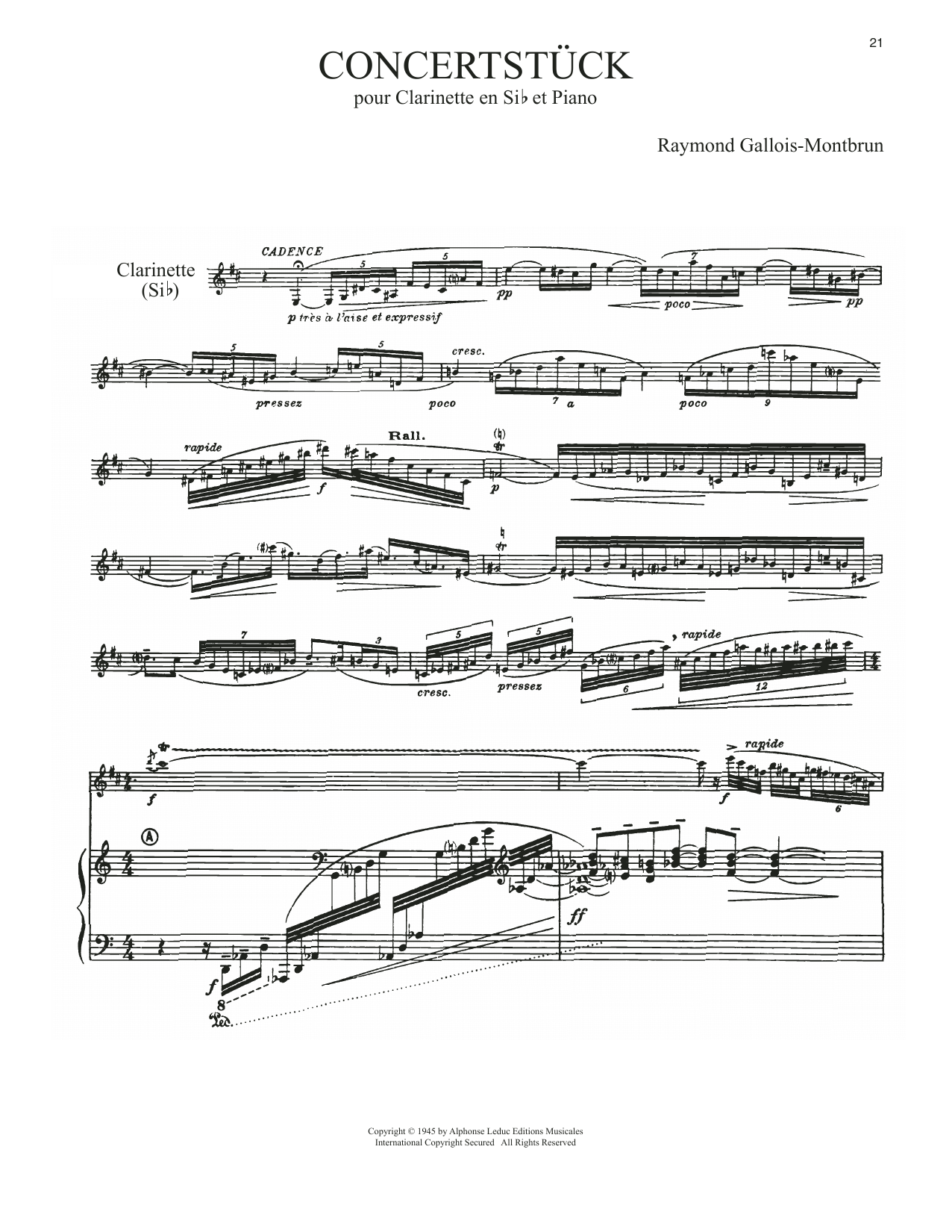 Concertstuck (Clarinet and Piano) von Raymond Gallois-Montbrun