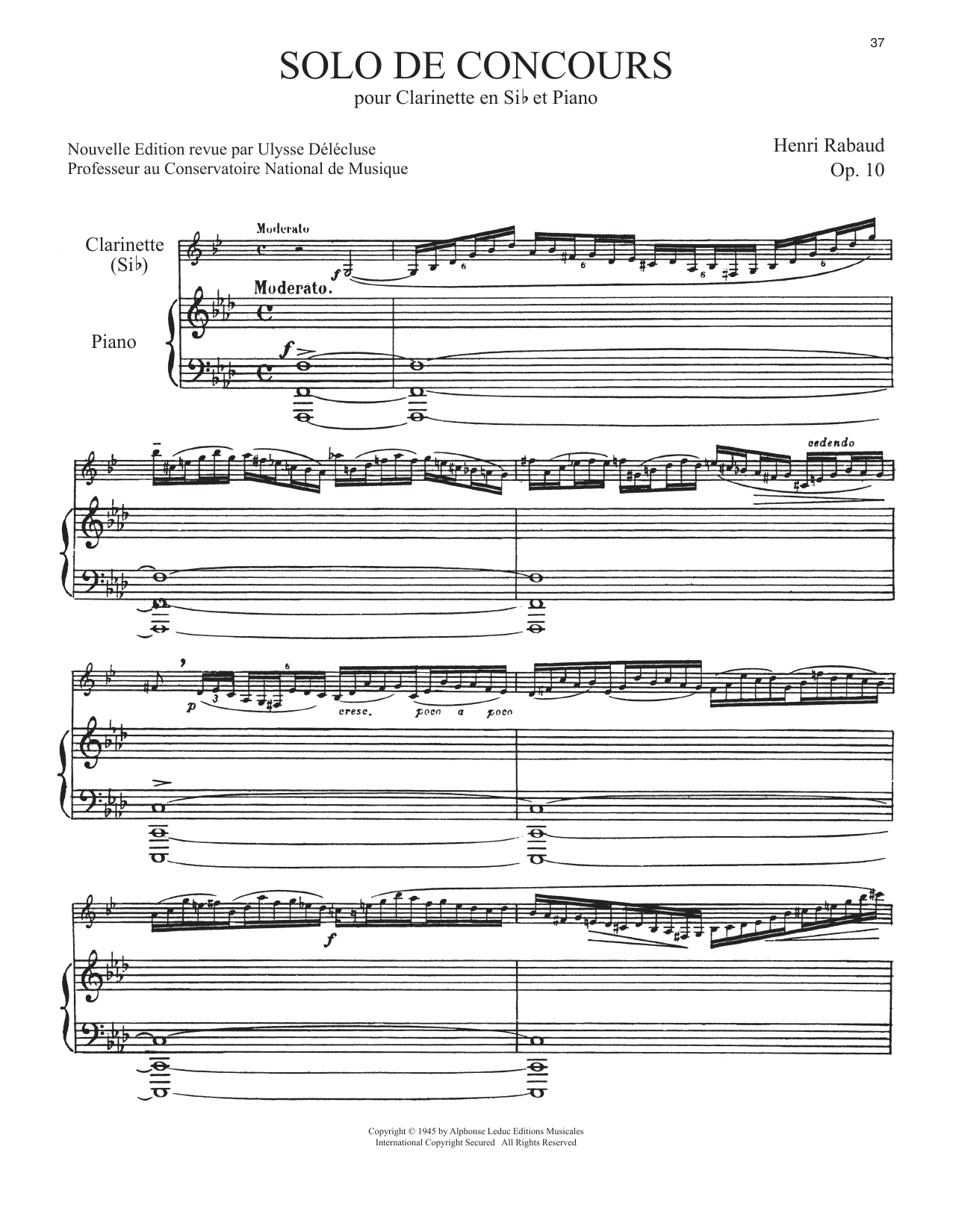 Solo De Concours (Clarinet and Piano) von Henri Rabaud