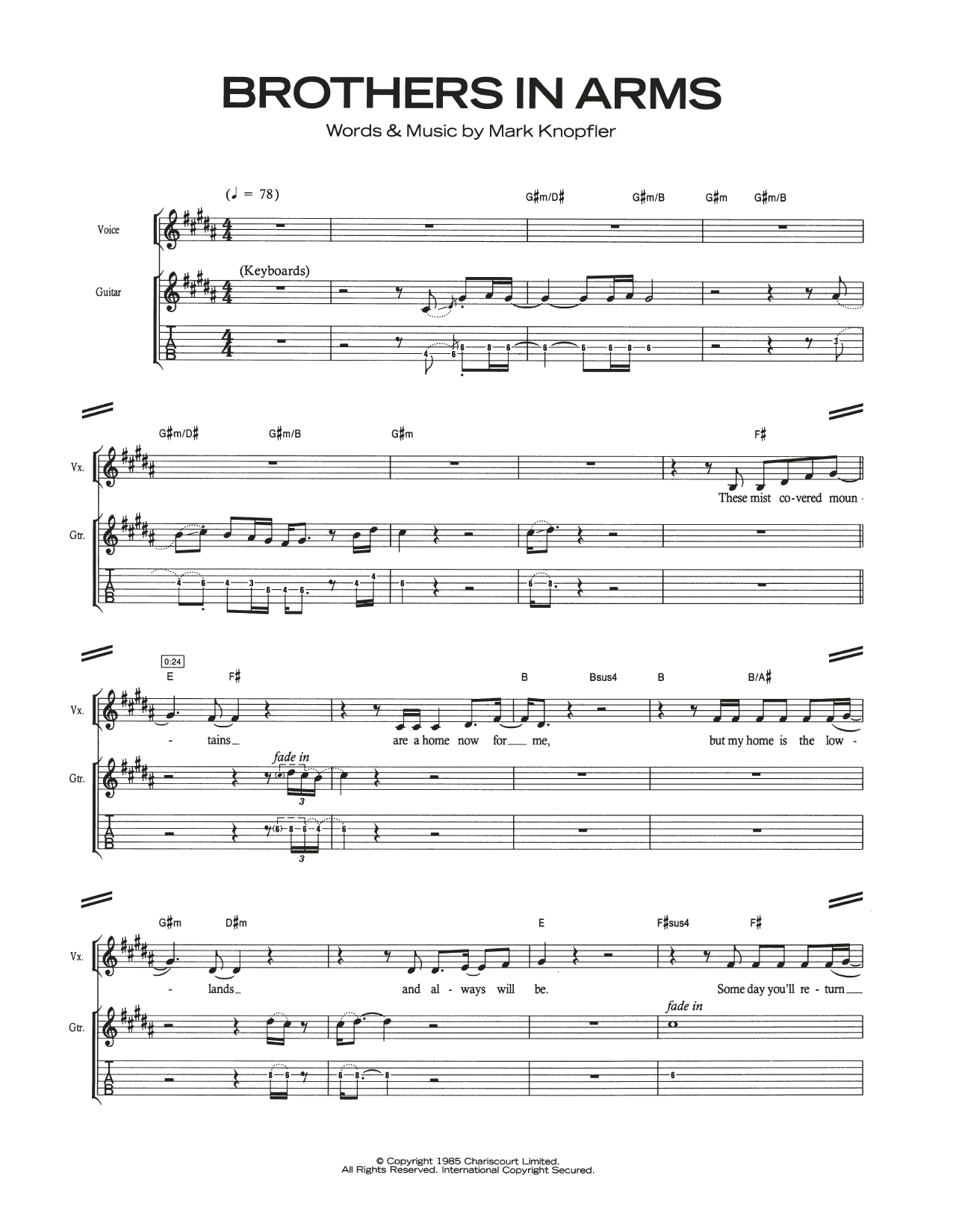 Brothers In Arms (Guitar Tab) von Dire Straits