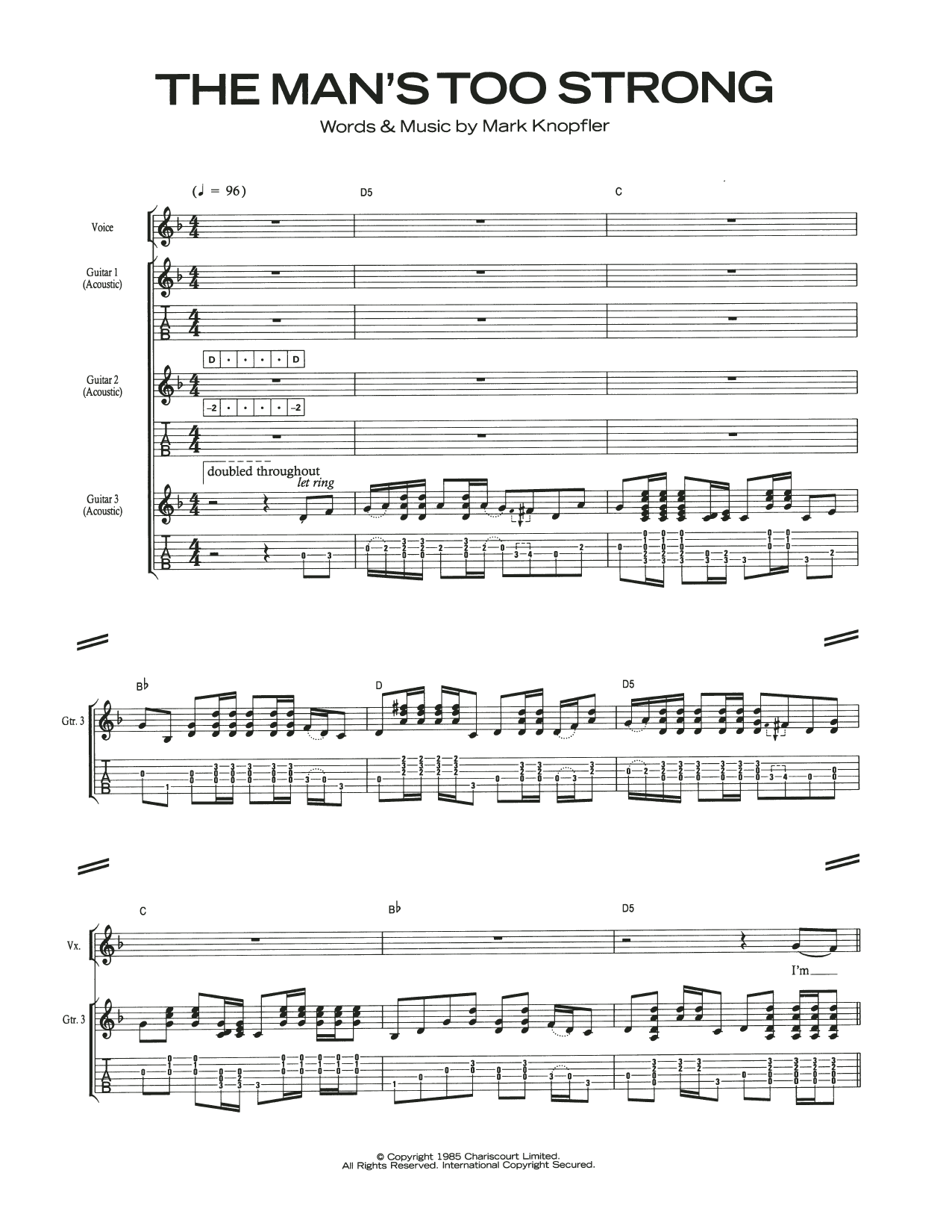 The Man's Too Strong (Guitar Tab) von Dire Straits