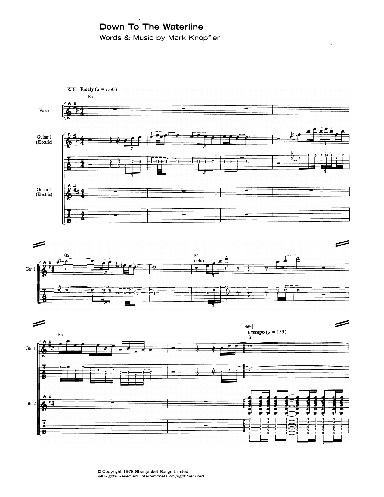 Down To The Waterline (Guitar Tab) von Dire Straits