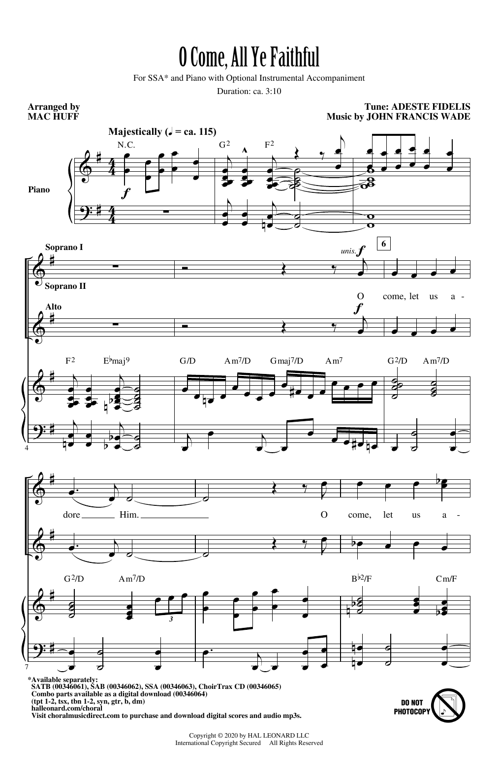 O Come, All Ye Faithful (arr. Mac Huff) (SSA Choir) von John Francis Wade