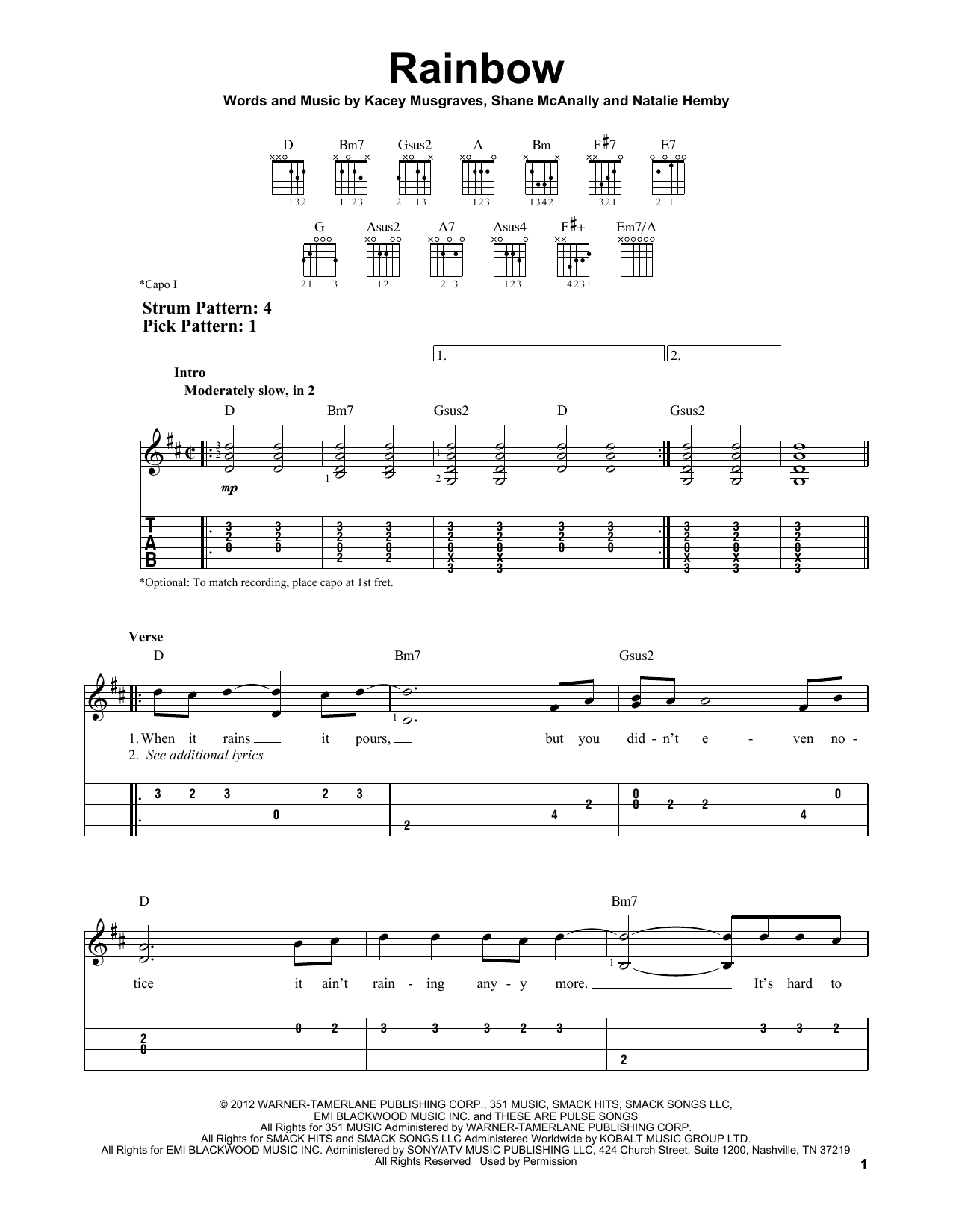 Rainbow (Easy Guitar Tab) von Kacey Musgraves