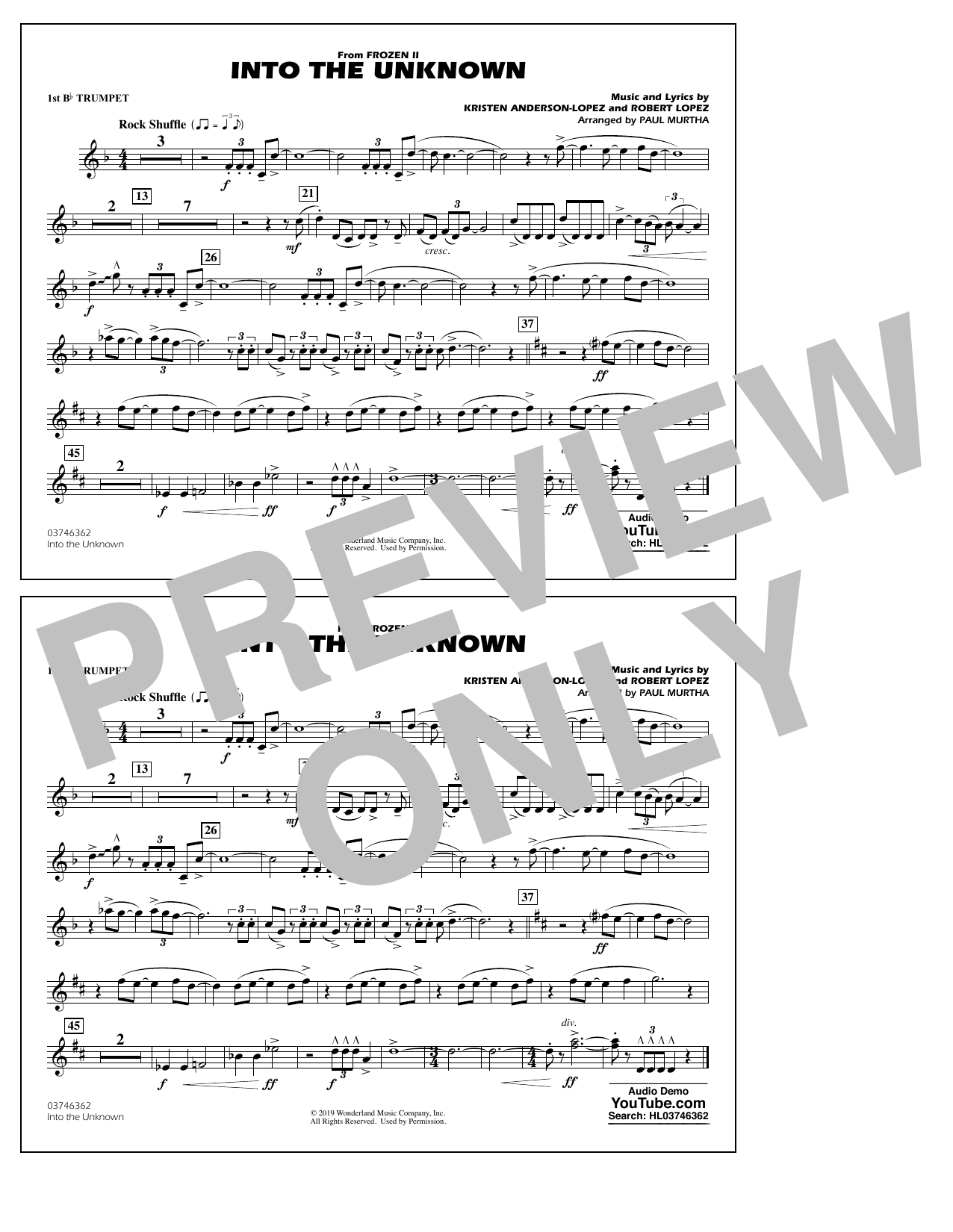 Into the Unknown (from Disney's Frozen 2) (arr. Paul Murtha) - 1st Bb Trumpet (Marching Band) von Idina Menzel and AURORA