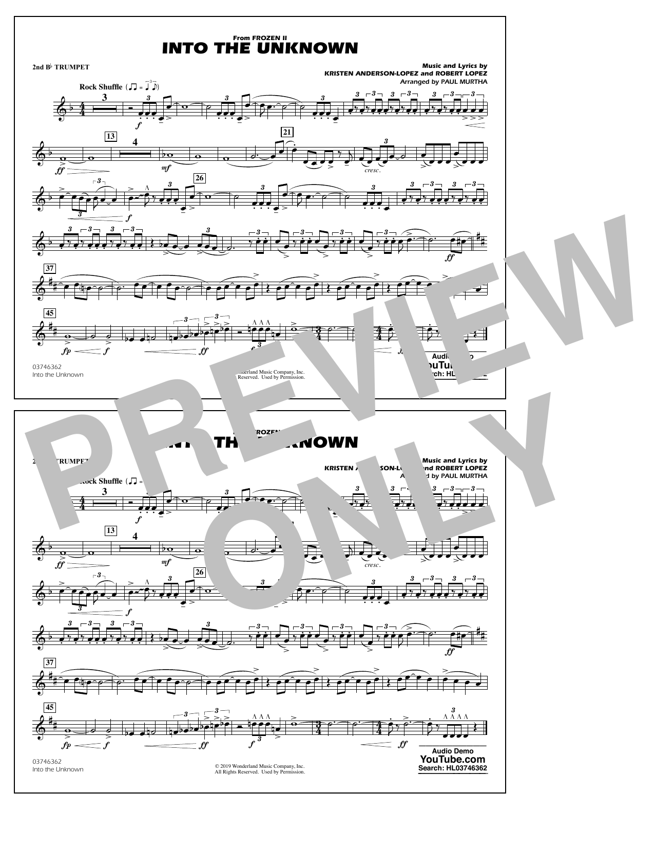 Into the Unknown (from Disney's Frozen 2) (arr. Paul Murtha) - 2nd Bb Trumpet (Marching Band) von Idina Menzel and AURORA
