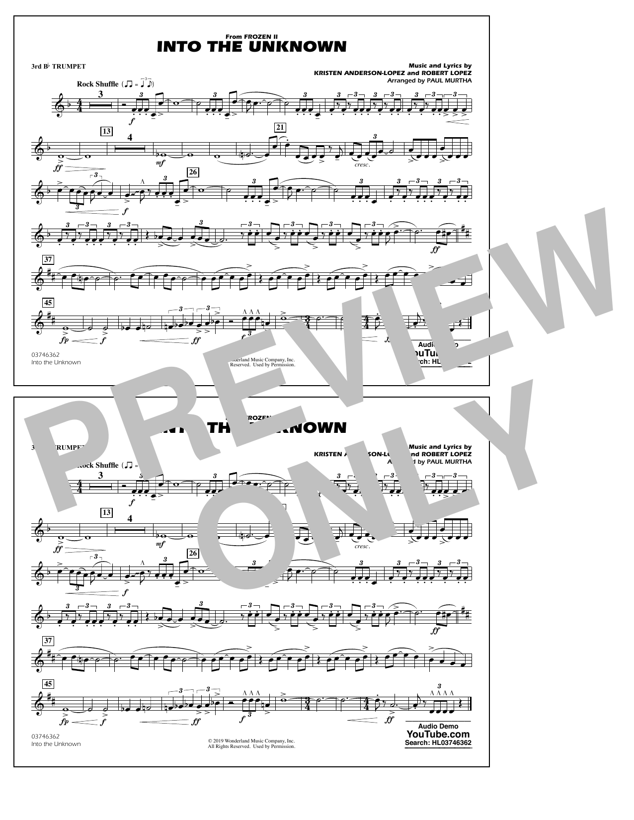 Into the Unknown (from Disney's Frozen 2) (arr. Paul Murtha) - 3rd Bb Trumpet (Marching Band) von Idina Menzel and AURORA