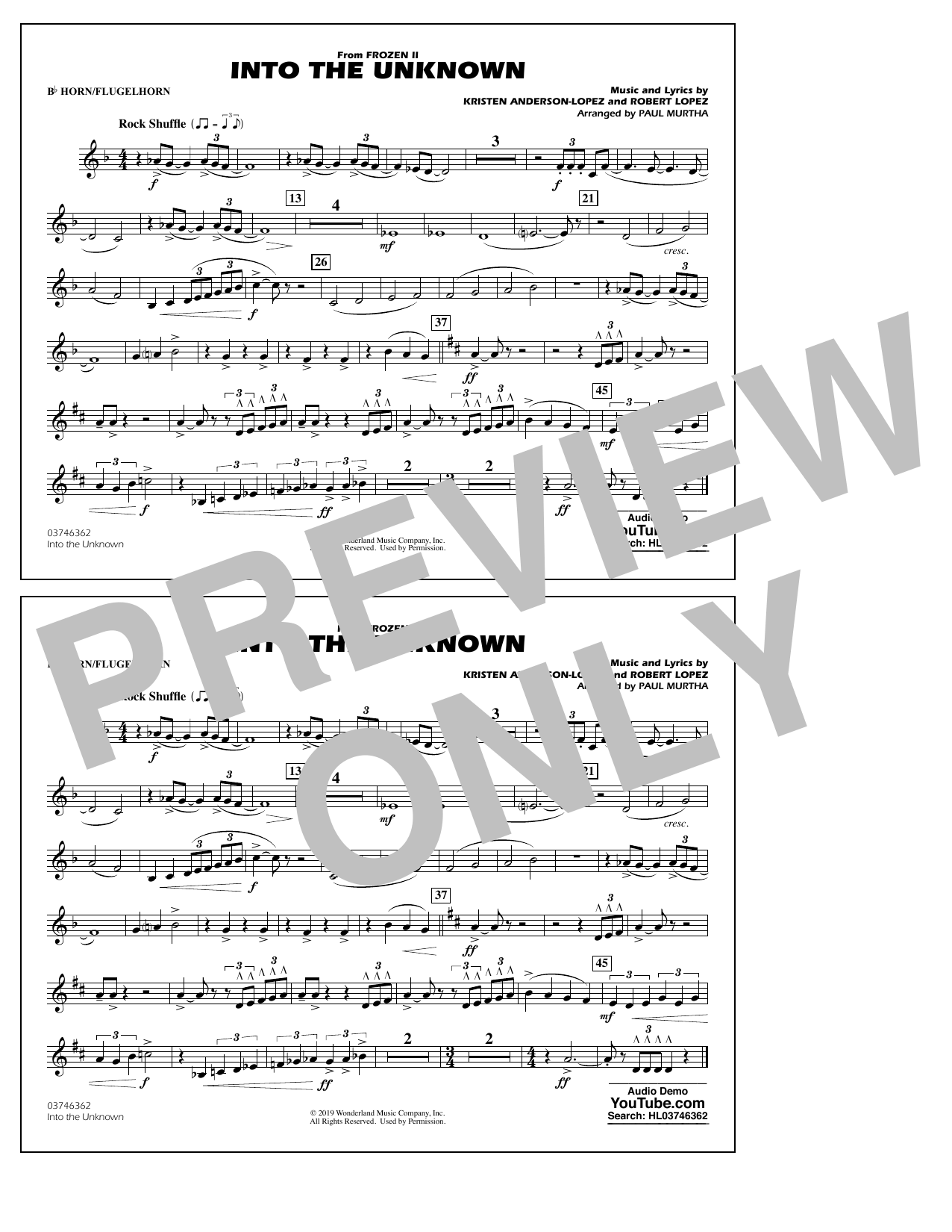 Into the Unknown (from Disney's Frozen 2) (arr. Paul Murtha) - Bb Horn/Flugelhorn (Marching Band) von Idina Menzel and AURORA