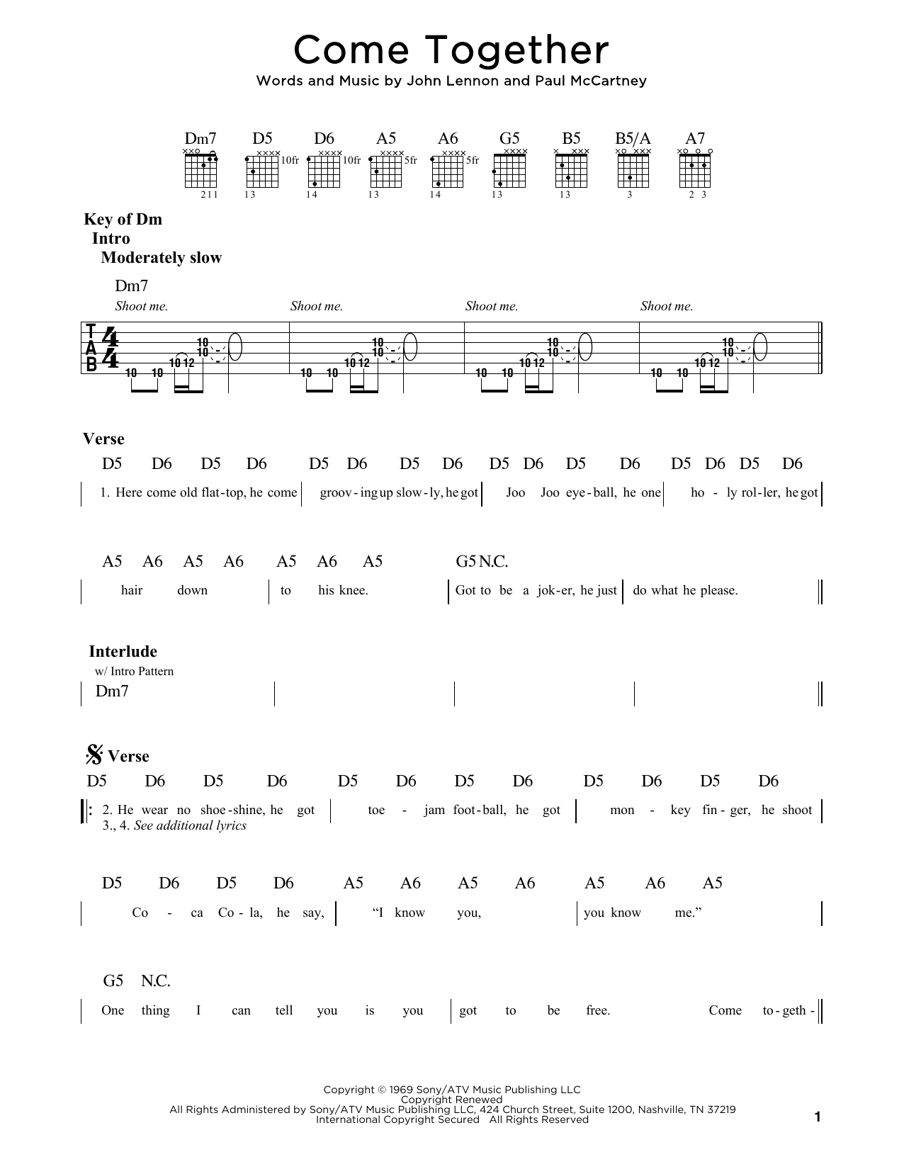 Come Together (Guitar Rhythm Tab) von The Beatles