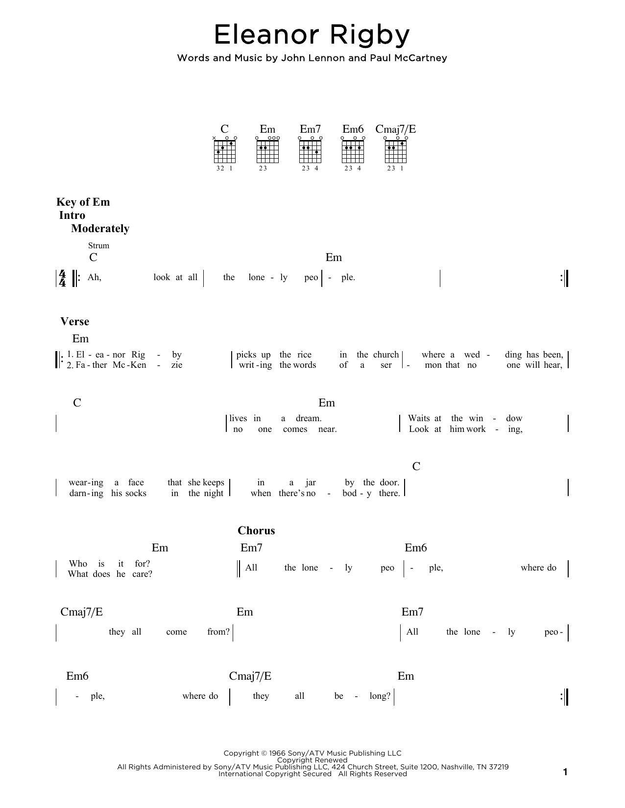 Eleanor Rigby (Guitar Rhythm Tab) von The Beatles