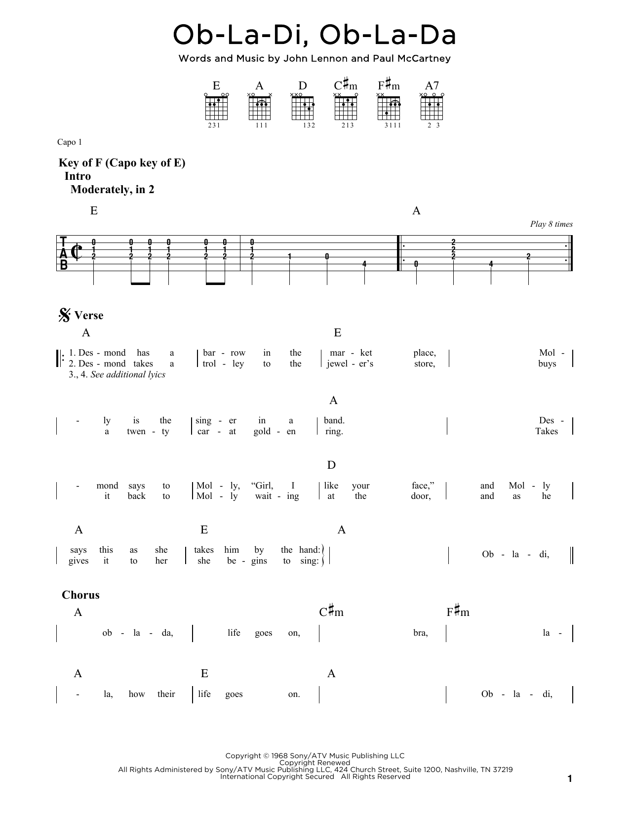 Ob-La-Di, Ob-La-Da (Guitar Rhythm Tab) von The Beatles