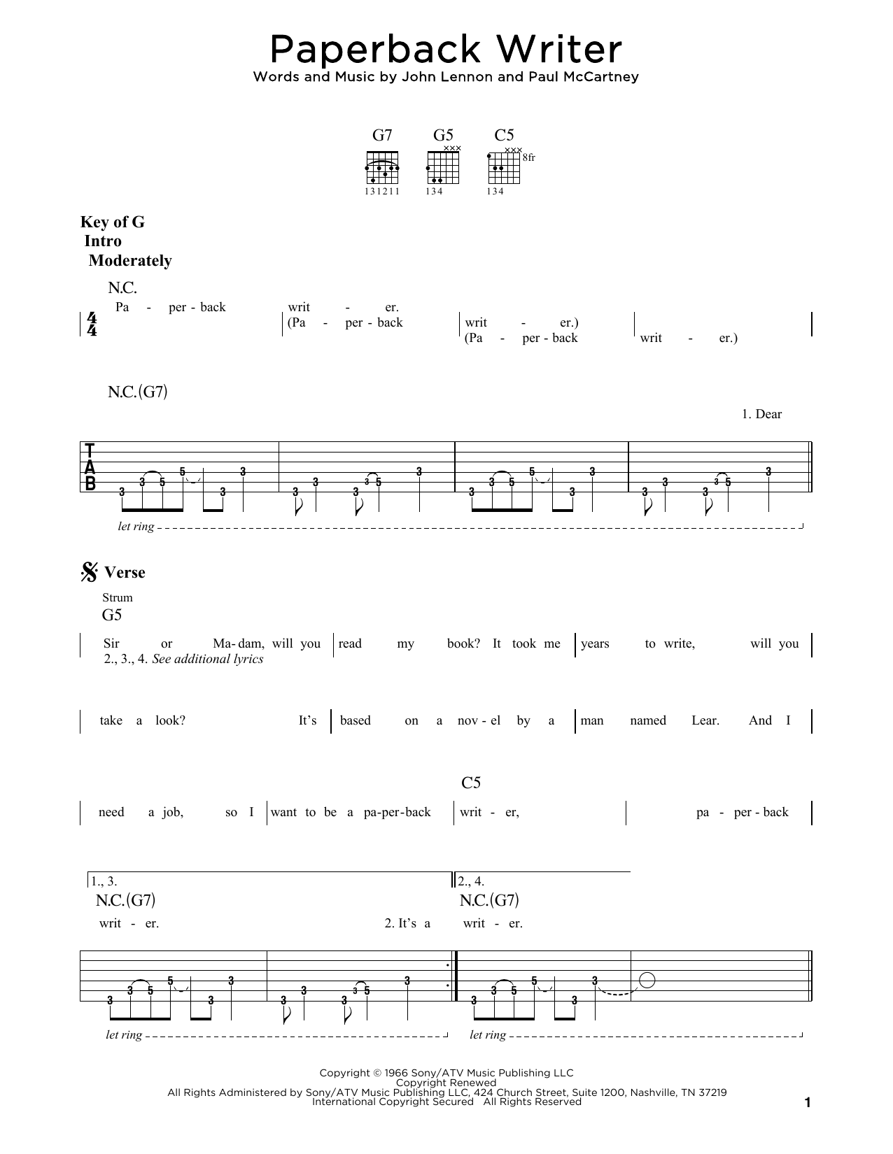 Paperback Writer (Guitar Rhythm Tab) von The Beatles