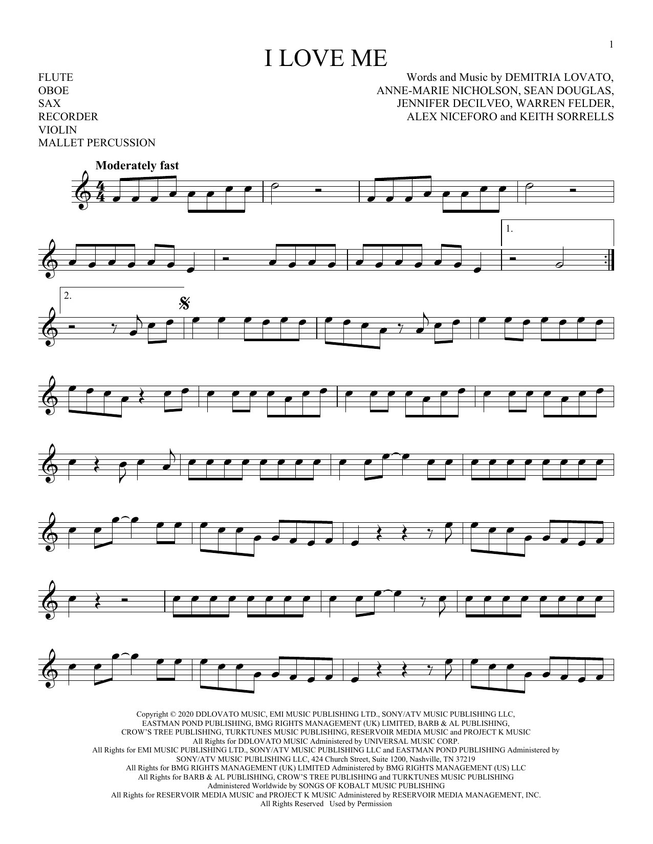 I Love Me (Instrumental Solo  Treble Clef High Range) von Demi Lovato