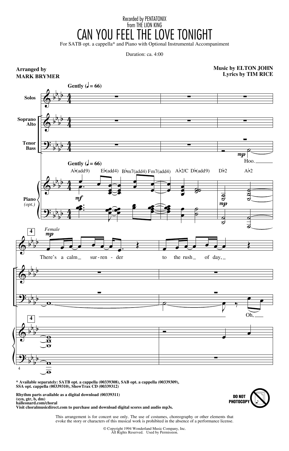Can You Feel The Love Tonight (from The Lion King) (arr. Mark Brymer) (SATB Choir) von Pentatonix
