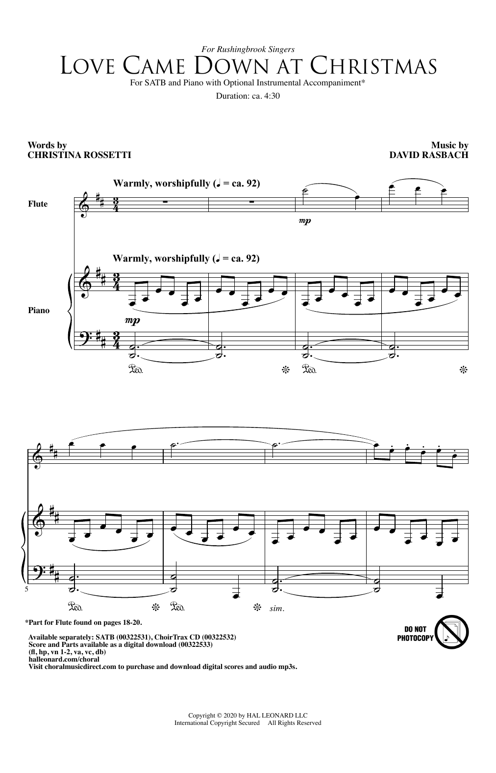 Love Came Down At Christmas (SATB Choir) von Christina Rossetti and David Rasbach